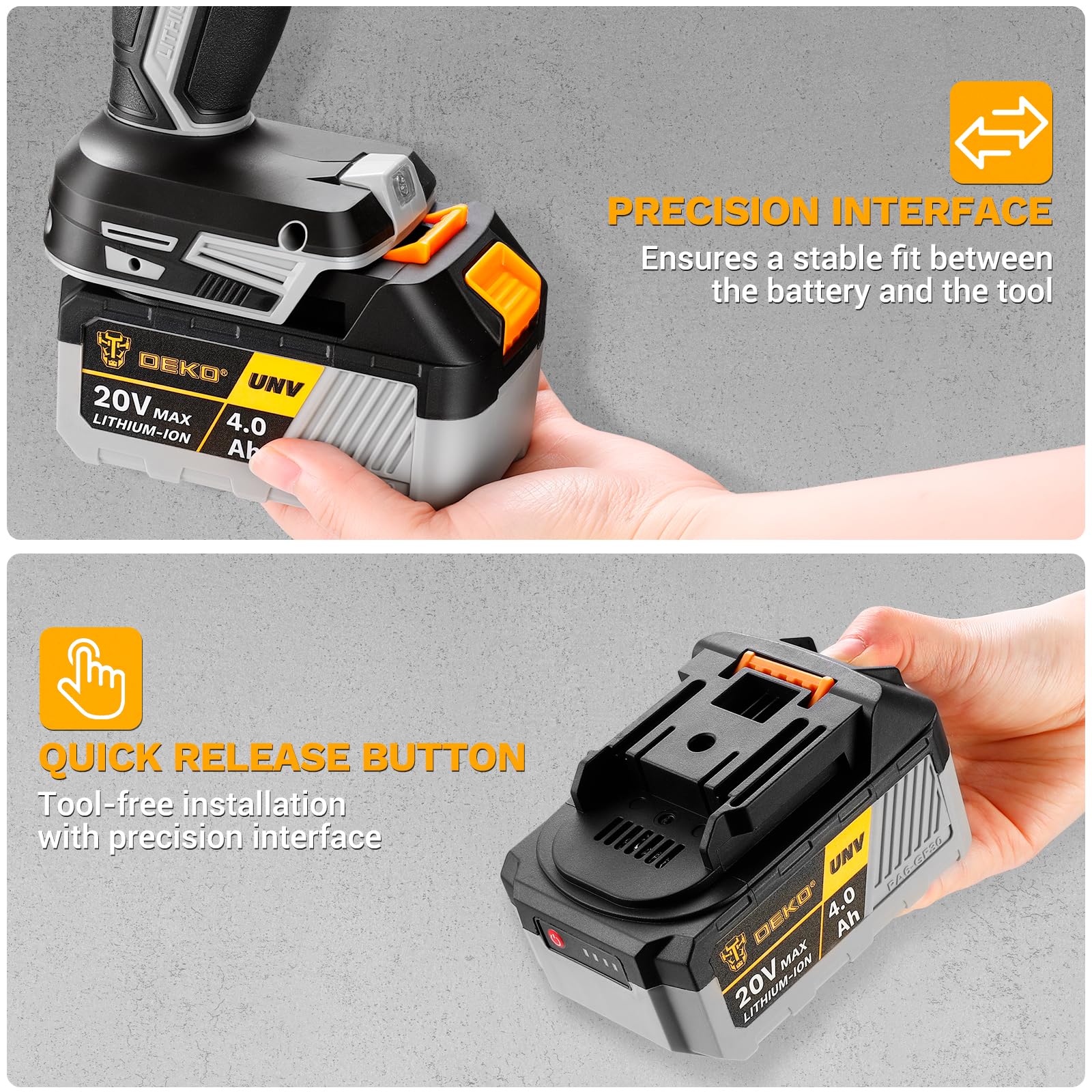 DEKOPRO POWER TOOLS batterie de remplacement 20V batterie lithium-ion