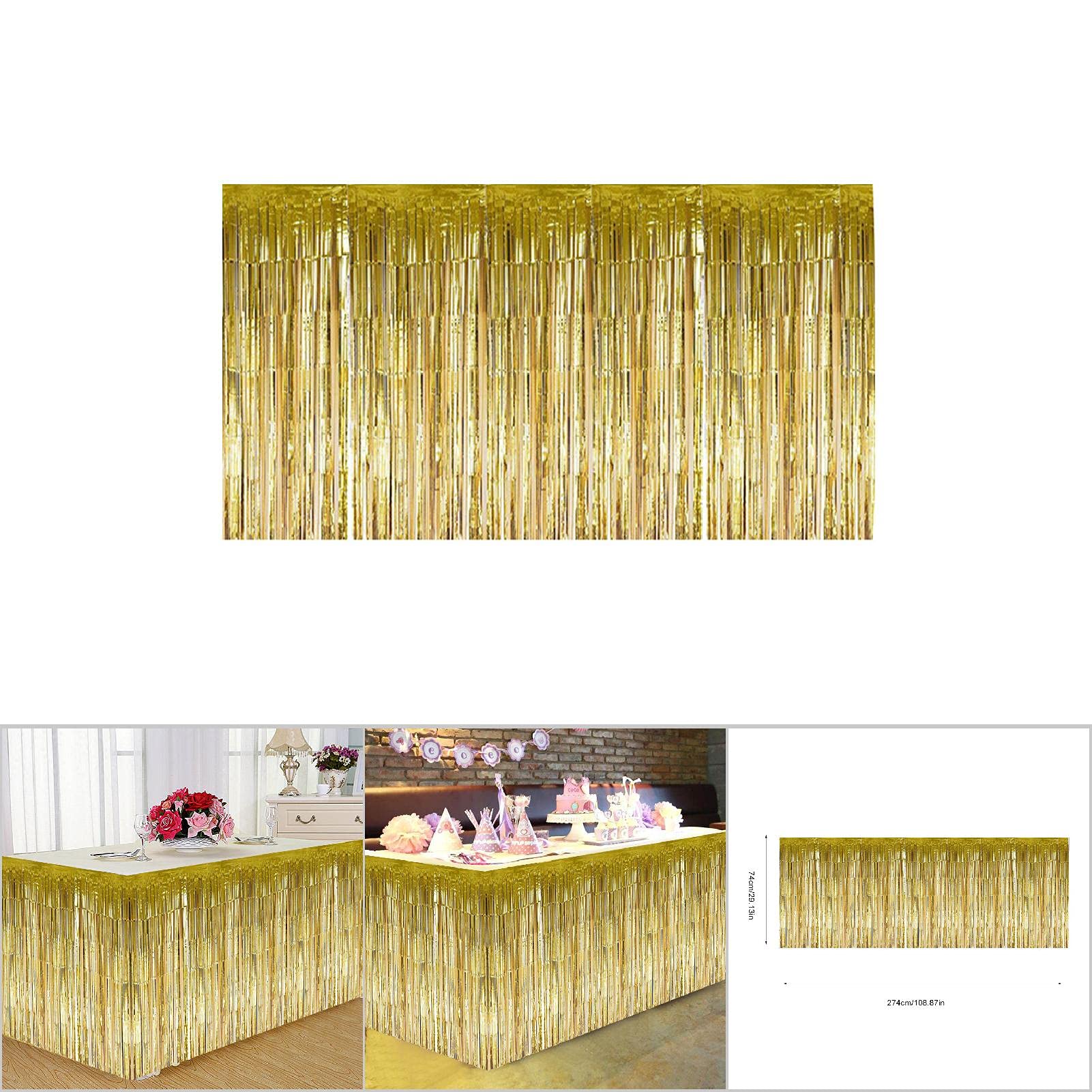 Omabeta Home Décor & Bathroom Décor jupe de table à glands métalliques or 74 × 274 cm