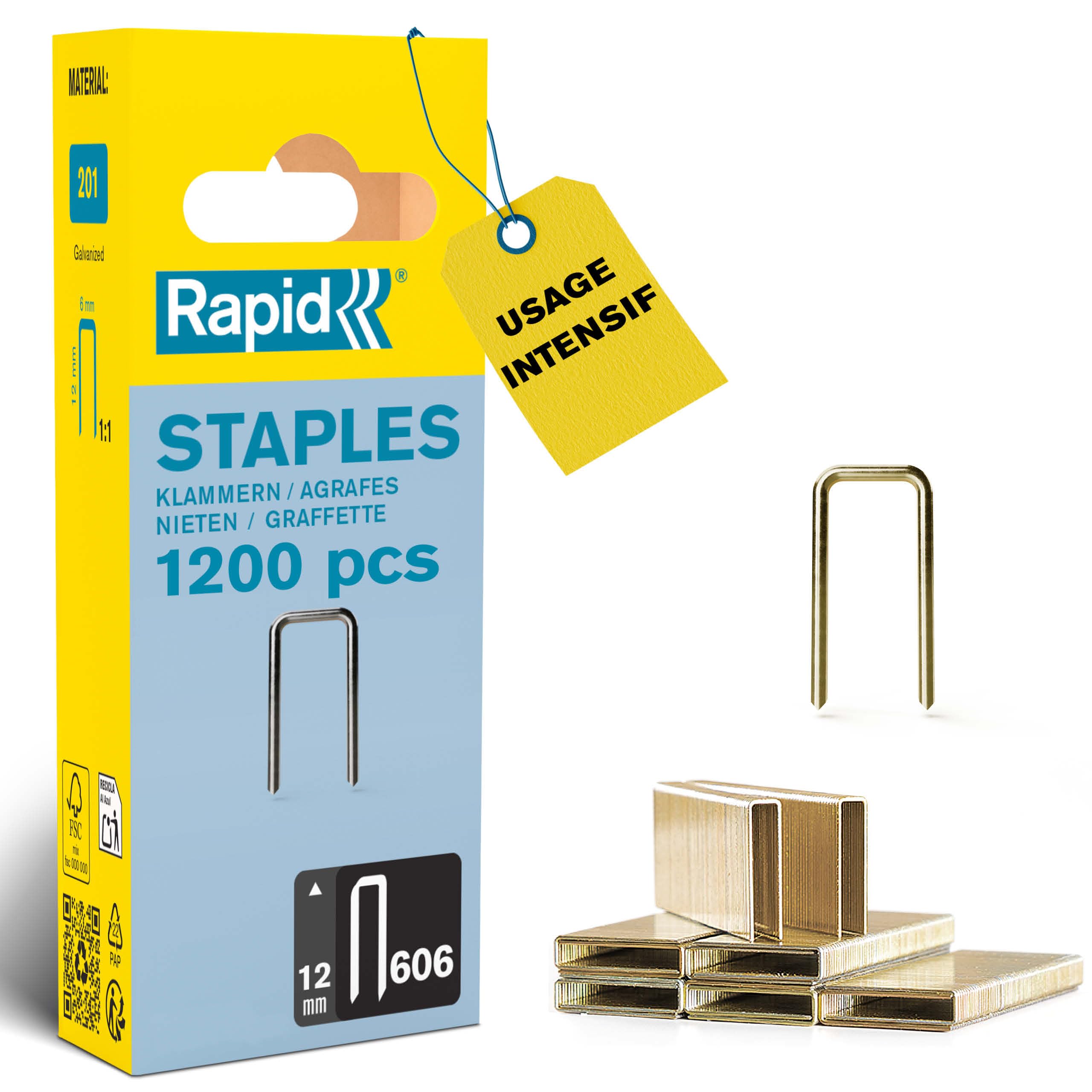 Rapid’os 16 Agrafage n°606 agrafes 12 mm, 1200 pièces, galvanisées
