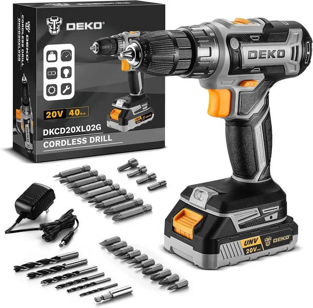 DEKOPRO POWER TOOLS Perceuse visseuse sans fil 20 V grise 1,5 Ah