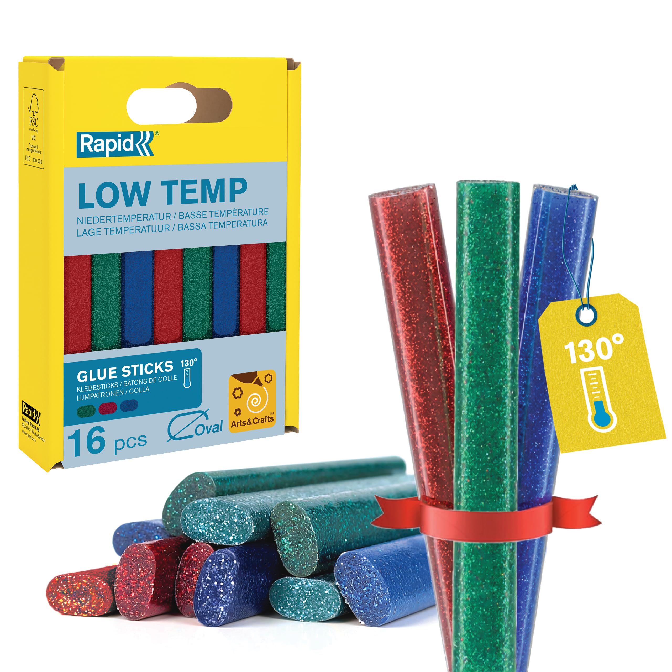 Rapid’os 16 Collage 40108462 bâtons de colle thermofusible ovales pailletés