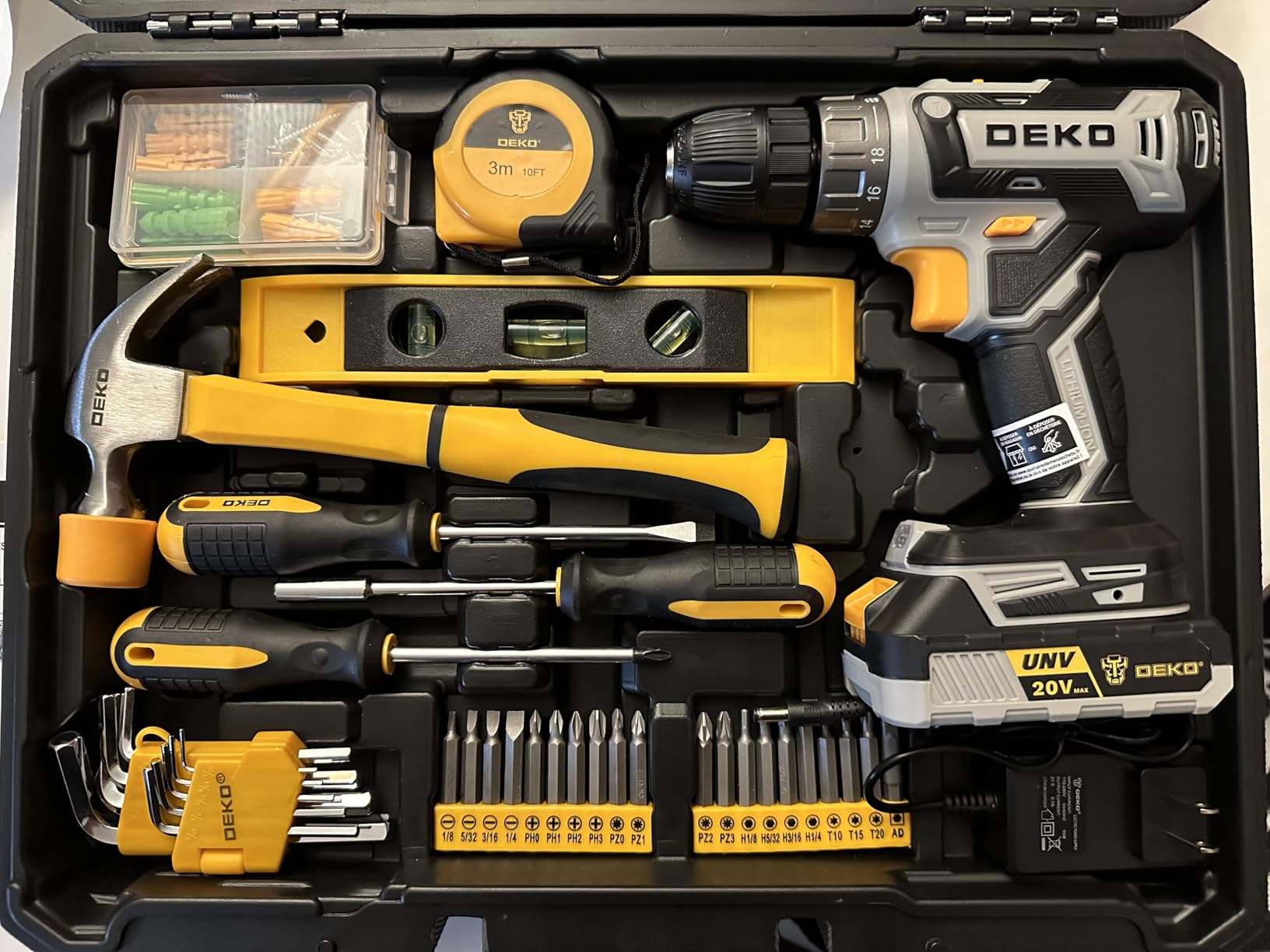 DEKOPRO TOOL KIT coffret 186 pièces bleu avec perceuse 20 V
