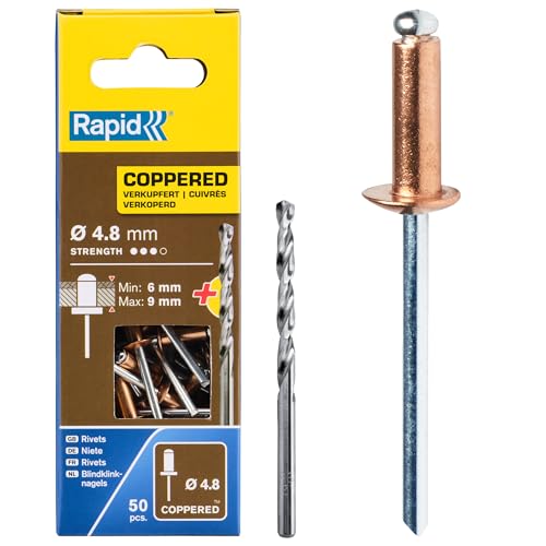 Rapid’os 16 Rivetage rivets cuivrés 4,8 × 12 mm 50 pièces avec foret