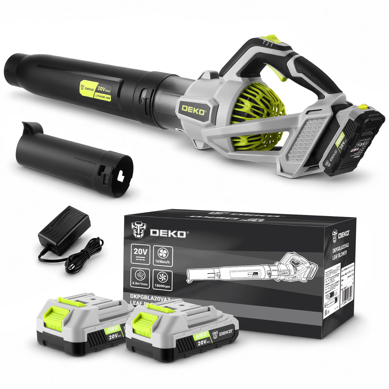 DEKOPRO GARDEN TOOLS Souffleur de feuilles sans fil avec 2 batteries 4,0 Ah
