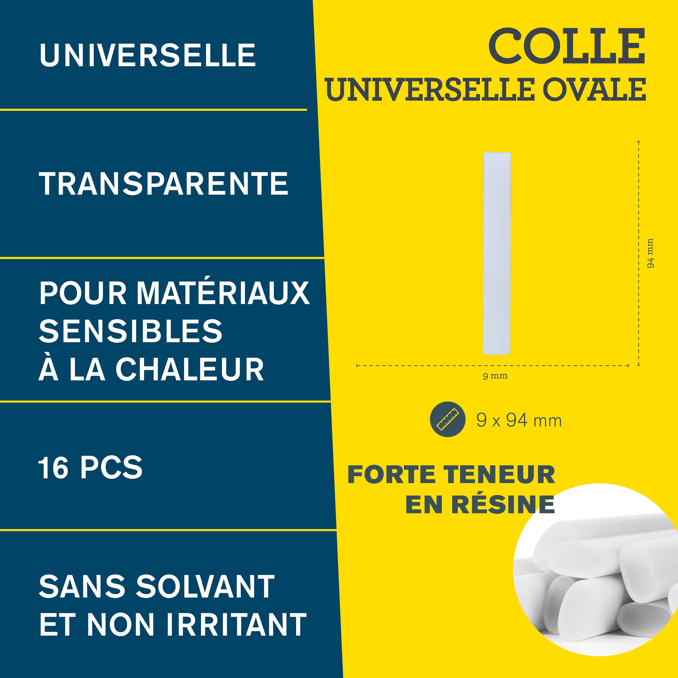 Rapid’os 16 Collage bâtons de colle universelle transparents 16 pièces, ovales 94 mm