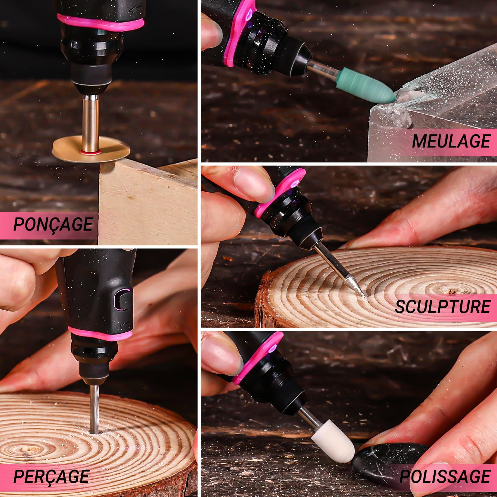 DEKOPRO POWER TOOLS outil rotatif multifonction sans fil rose 70 accessoires