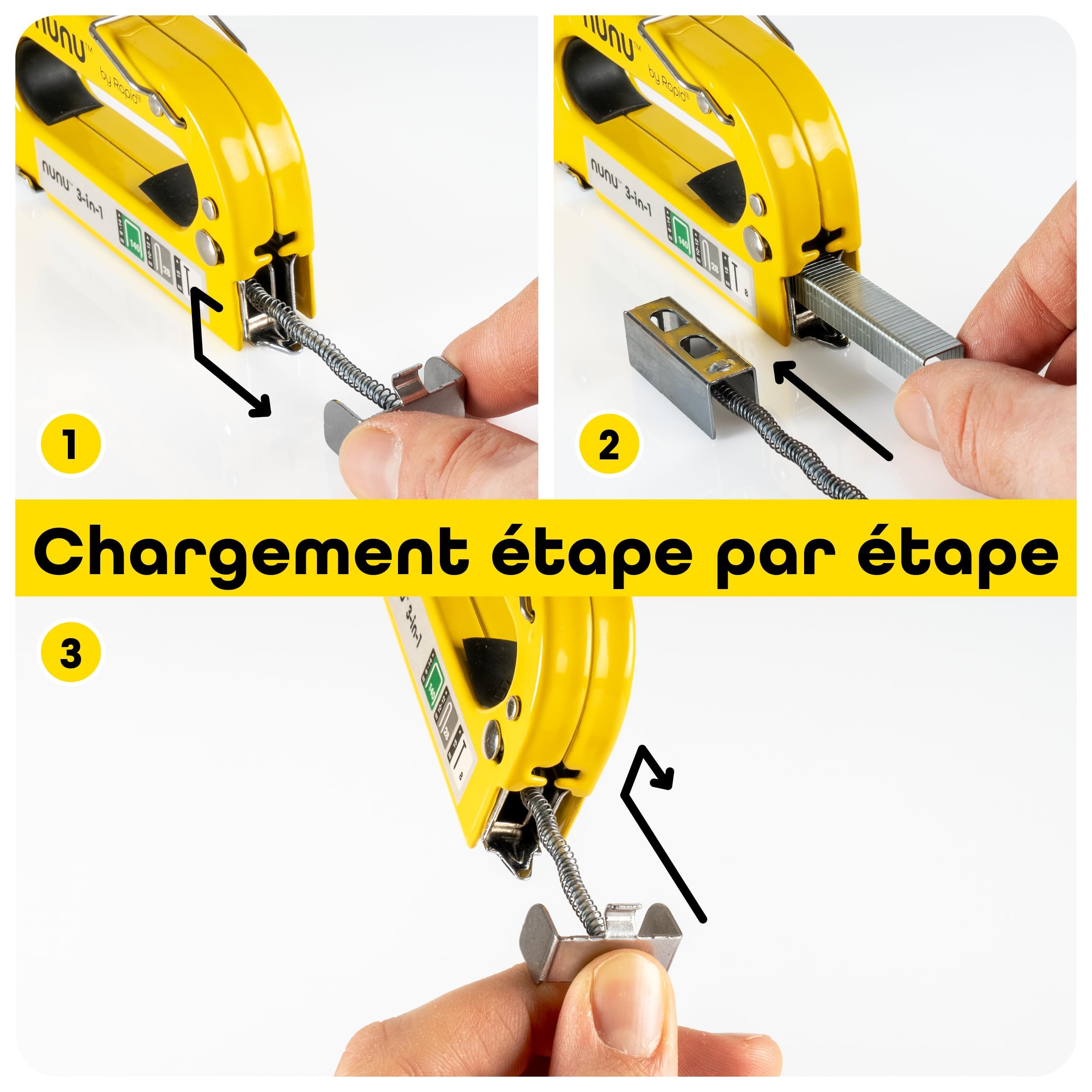 Rapid’os 16 Agrafage NUNU agrafeuse manuelle 3-en-1 avec 3000 agrafes et clous