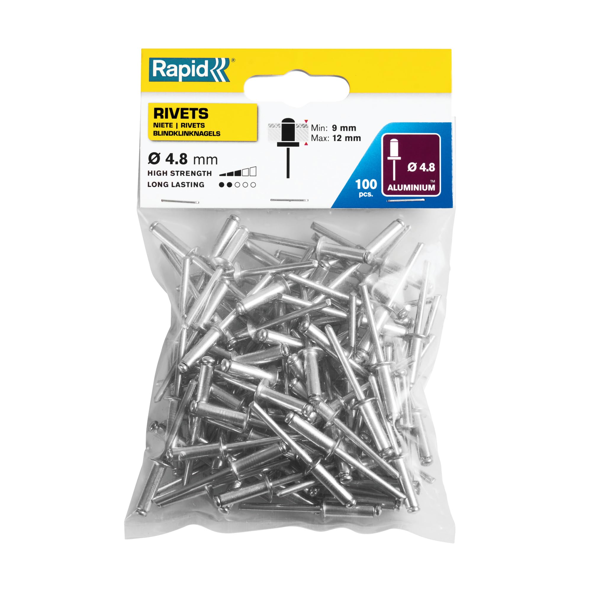 Rapid Rivetage Standard 5000378 rivets 4 × 8 mm, 100 pièces, aluminium