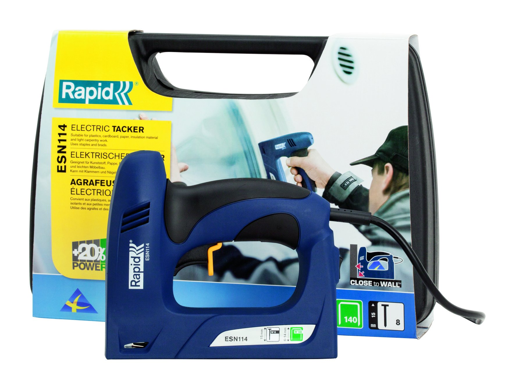 Rapid Agrafage ESN114 agrafeuse-cloueuse électrique en coffret, agrafes 6–14 mm