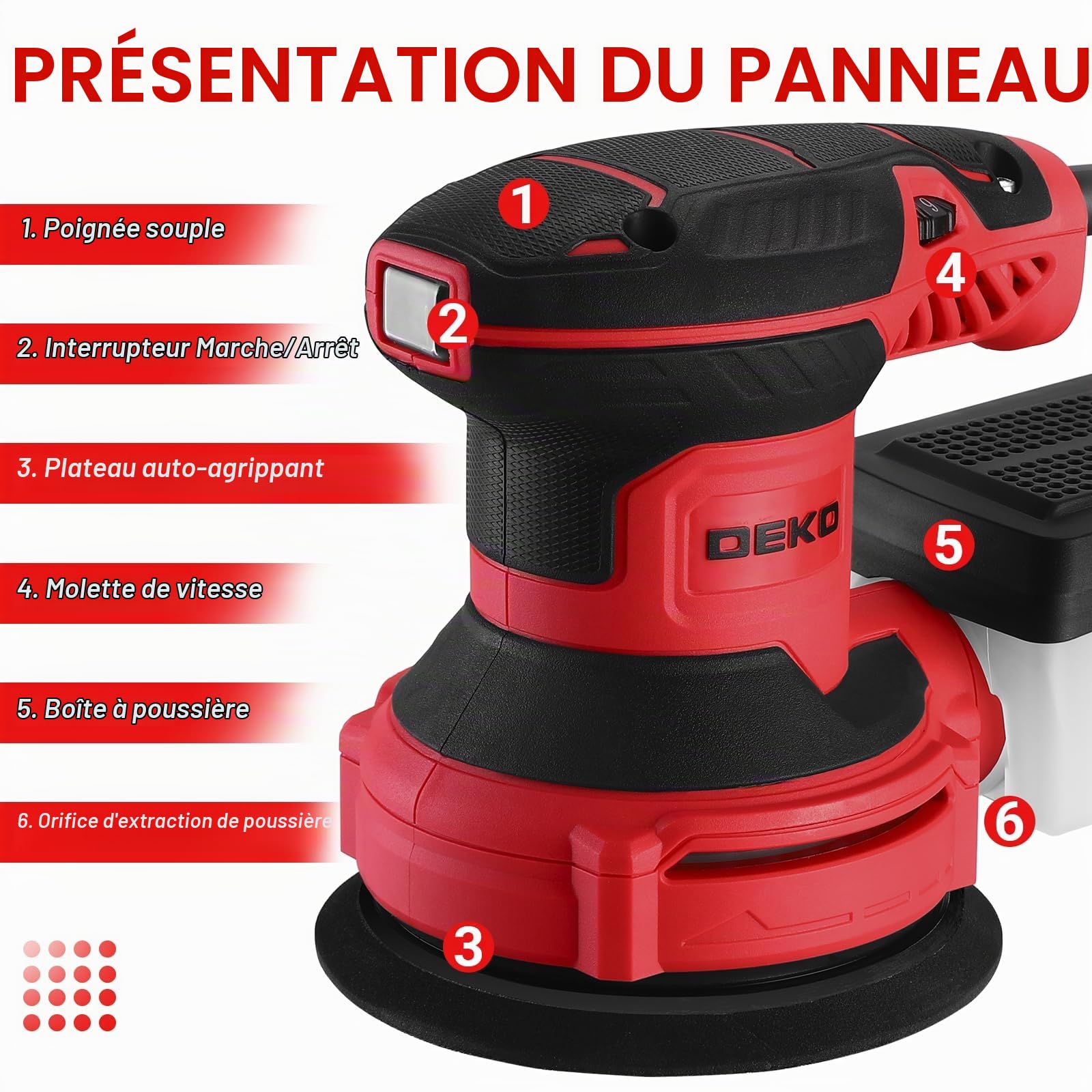 DEKOPRO POWER TOOLS ponceuse excentrique 300 W 125 mm bleu et gris