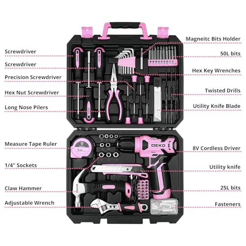 DEKOPRO TOOL KIT 126 pièces perceuse sans fil rose 8 V