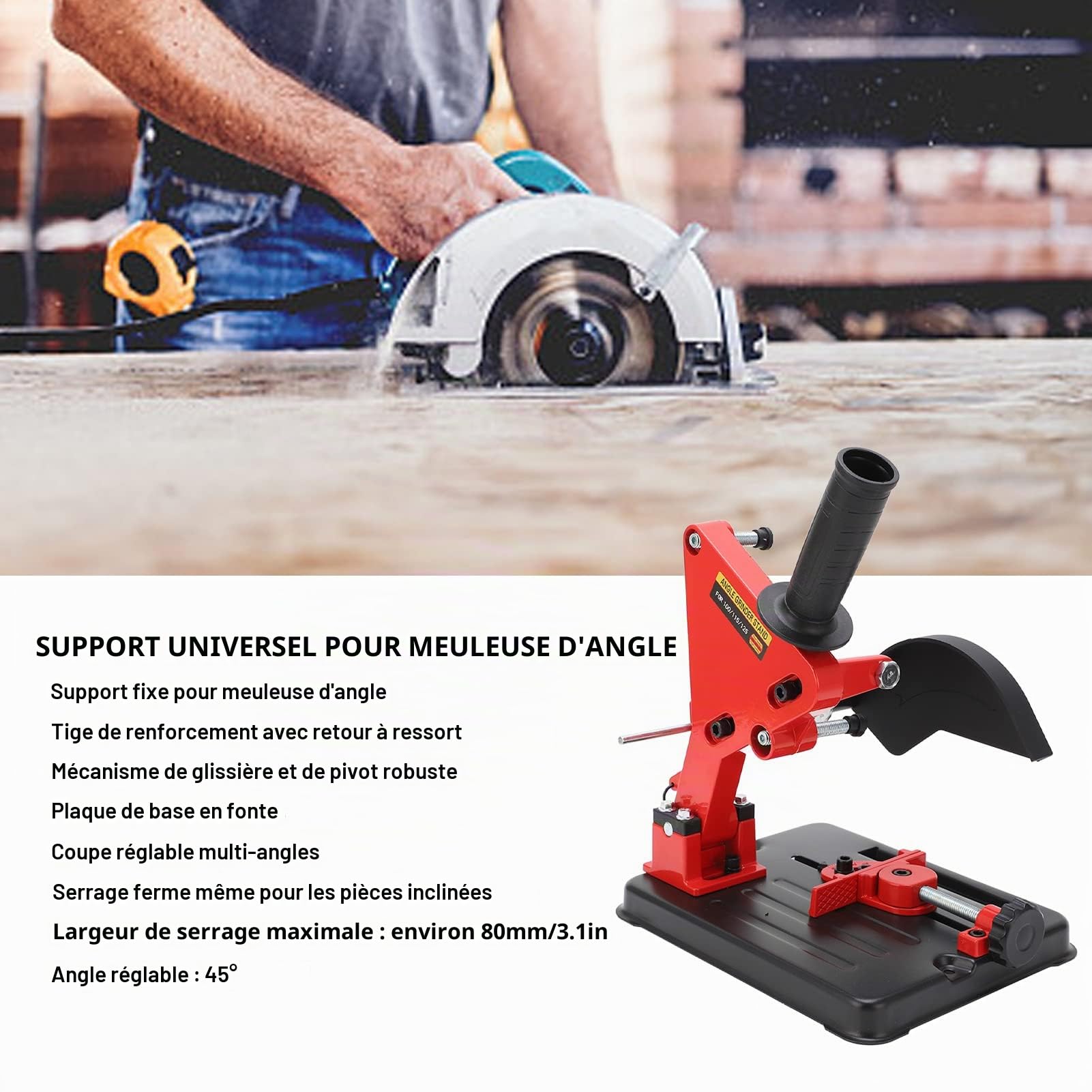 Omabeta Tools & Workshop Equipment Support de meuleuse d’angle en fonte réglable