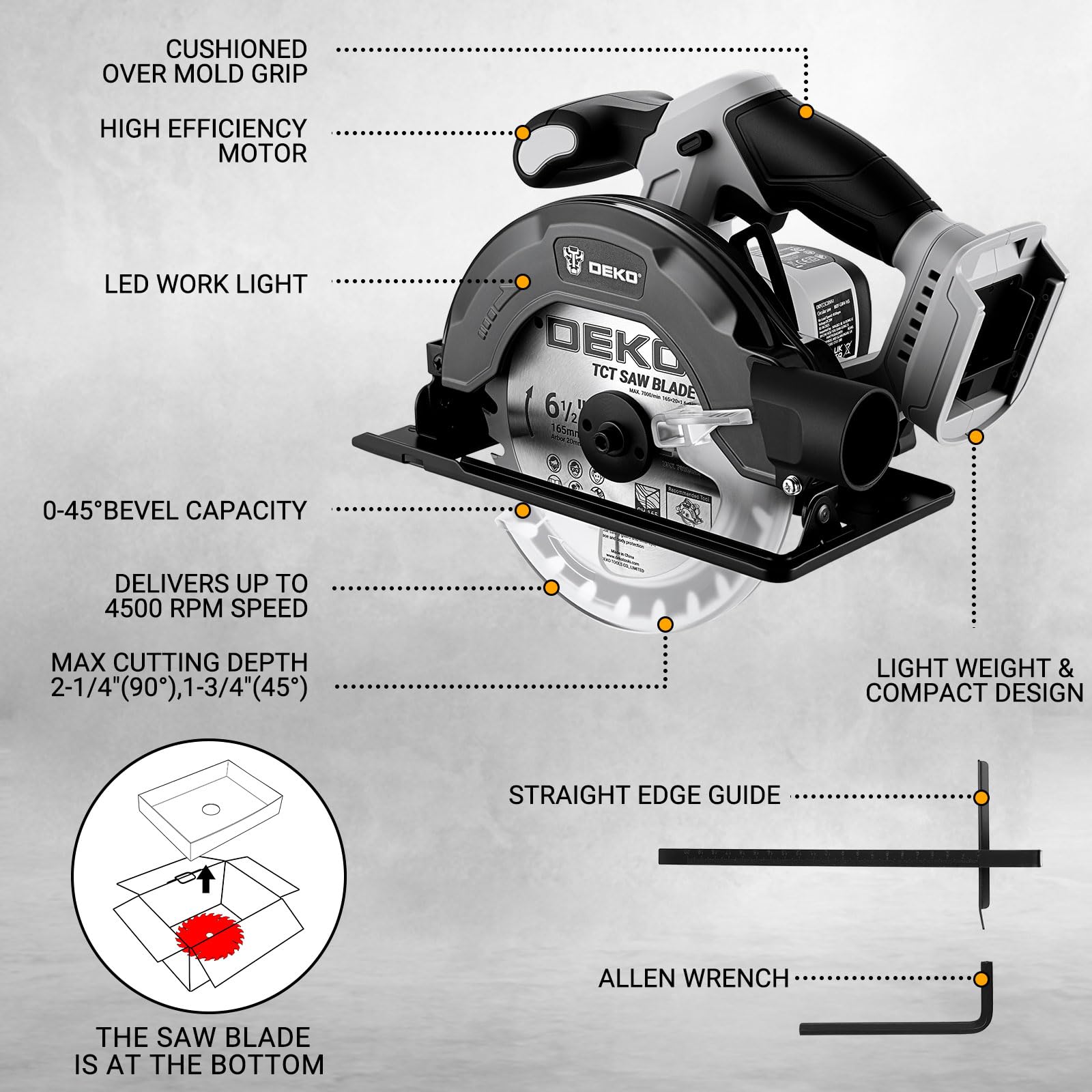 DEKOPRO POWER TOOLS scie circulaire sans fil 2 batteries 4 Ah, coupe 55 mm