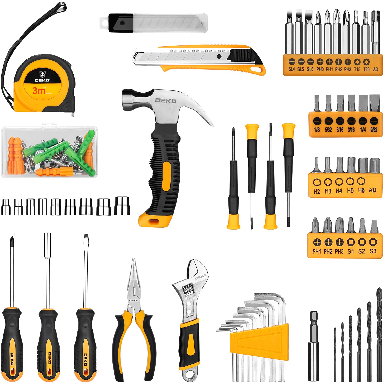 DEKOPRO TOOL KIT kit d’outils 126 pièces bleu gris avec perceuse 8 V