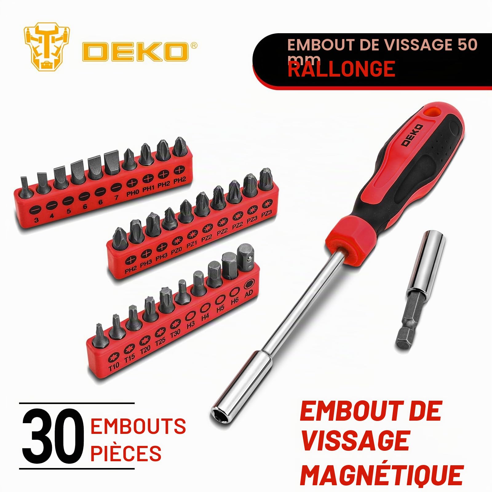 DEKOPRO TOOL KIT TZ62 coffret à outils 62 pièces rouge