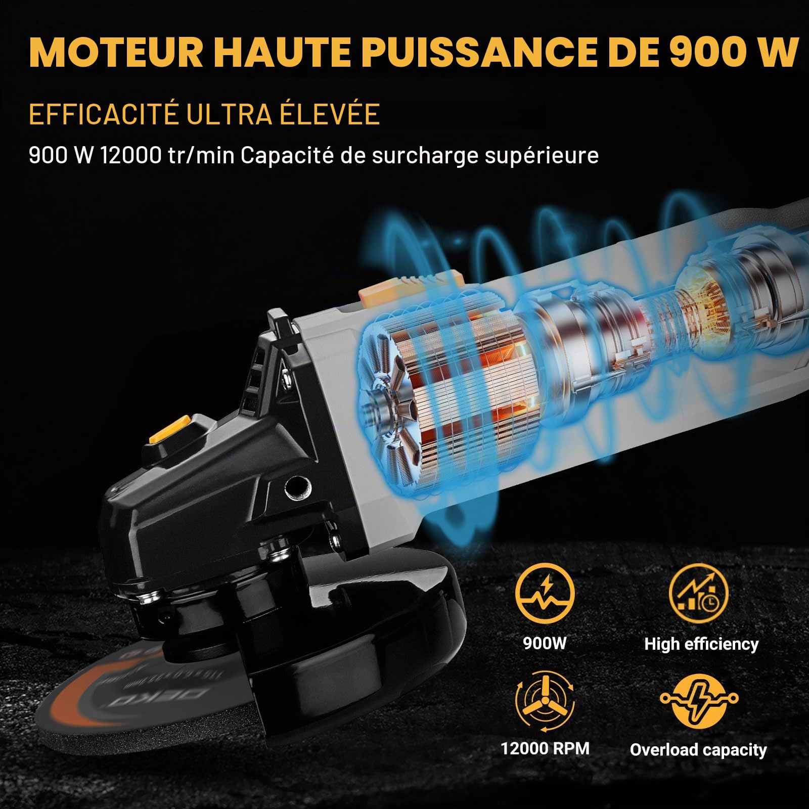 DEKOPRO POWER TOOLS Meuleuse d'angle 900W 125 mm filaire