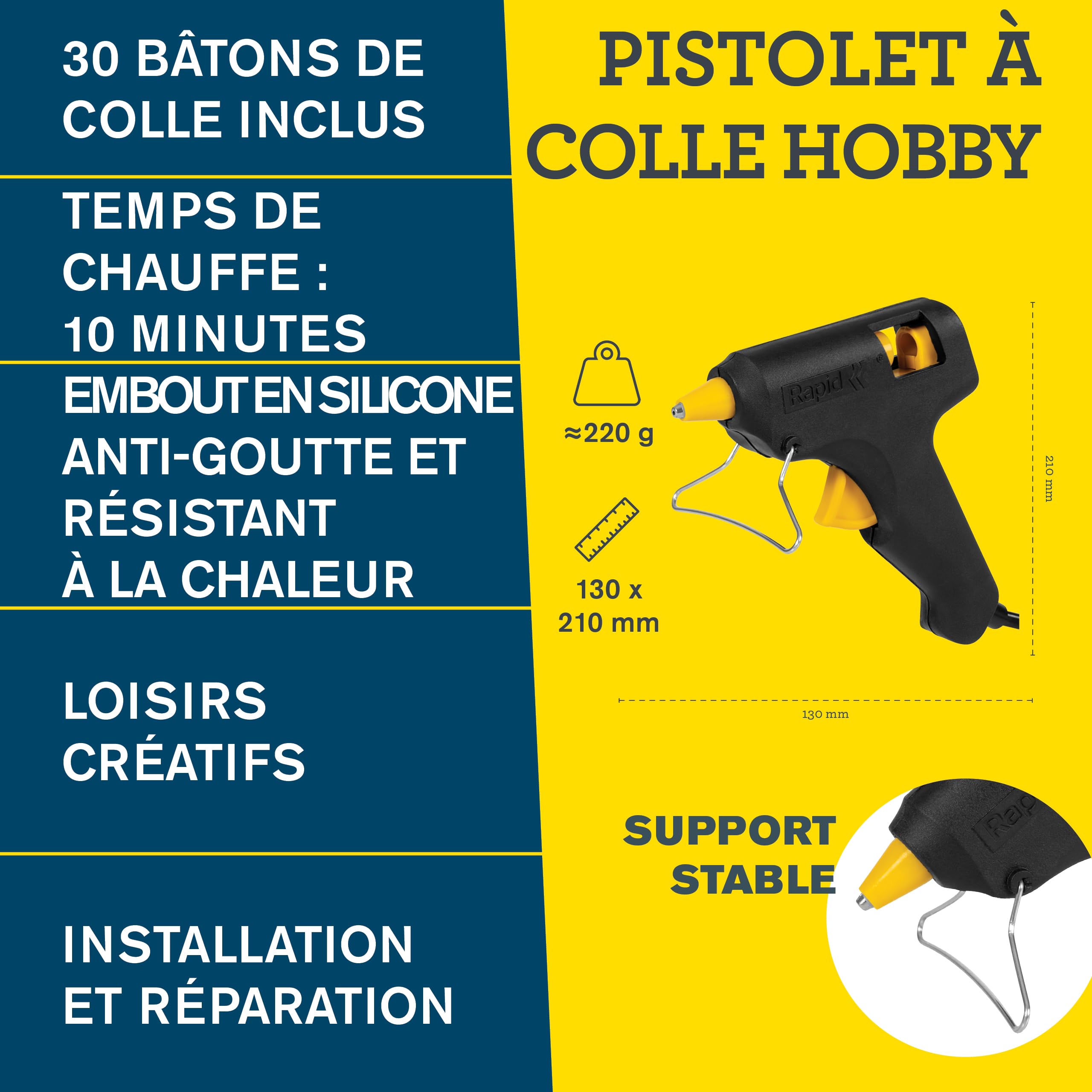 Rapid’os 16 Collage HOBBY pistolet à colle Ø7 mm avec 30 bâtons