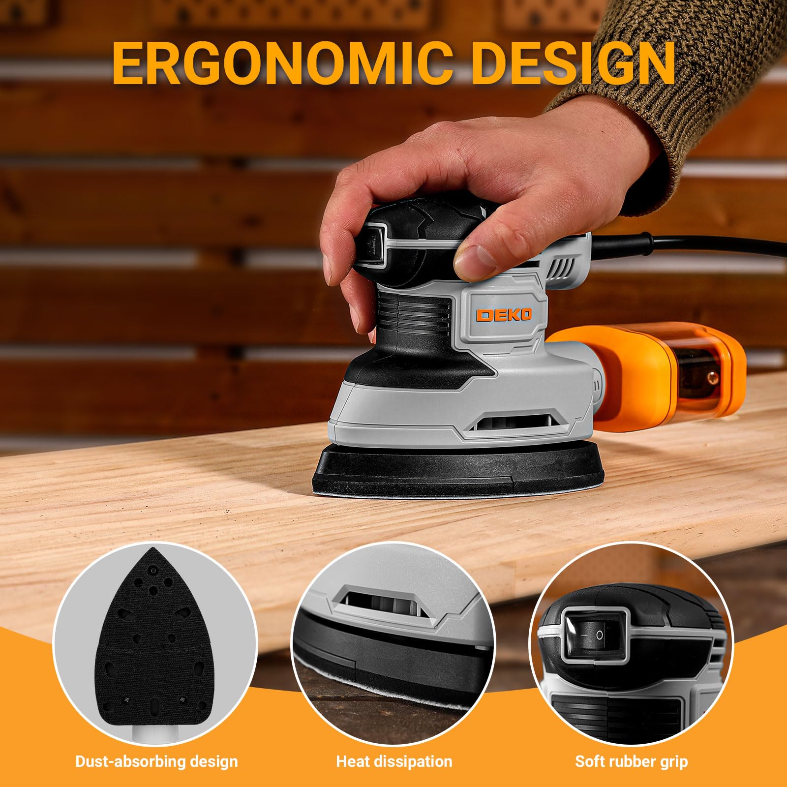 DEKOPRO POWER TOOLS ponceuse triangulaire 180 W grise avec aspiration