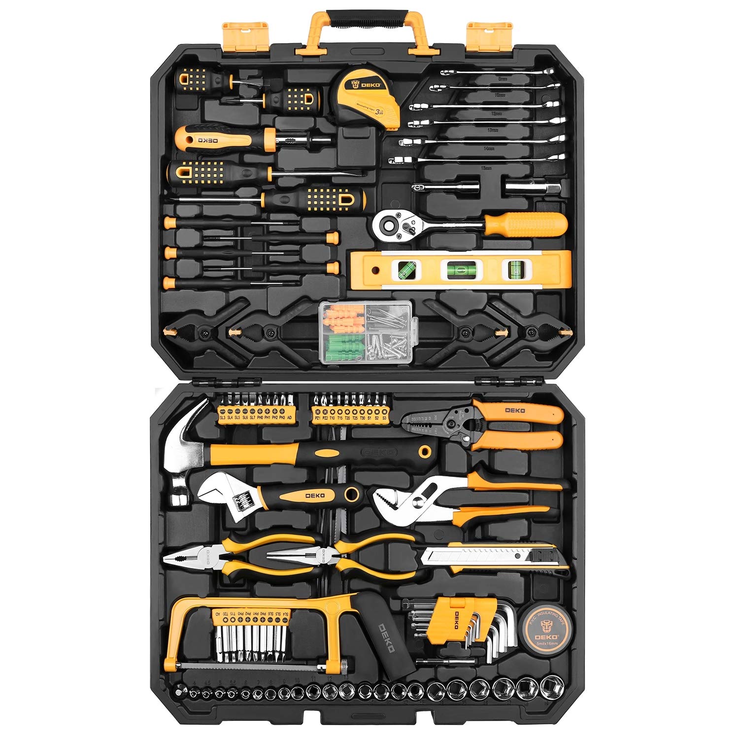 DEKOPRO TOOL KIT ET00654 kit d’outils 168 pièces avec mallette noire jaune