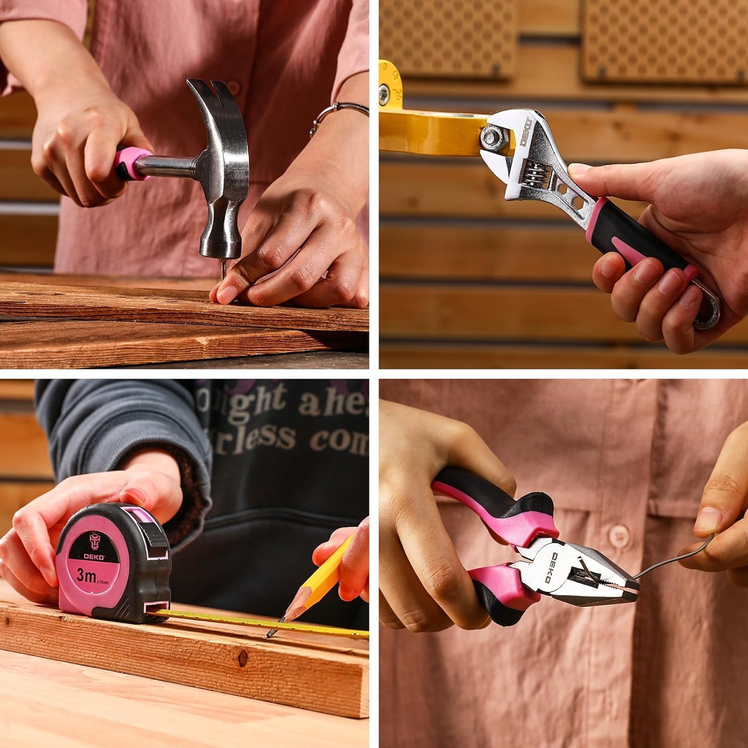 DEKOPRO TOOL KIT kit d’outils avec perceuse 12 V rose, batterie 1,5 Ah