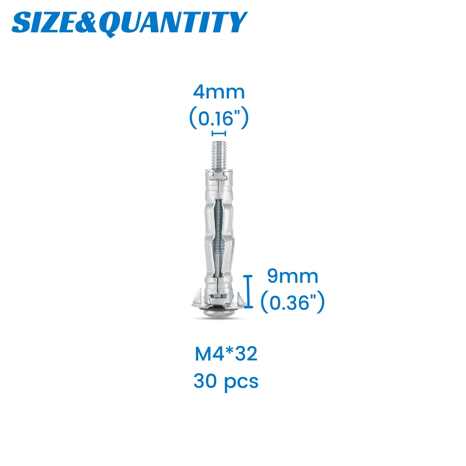 AKKTOL Molly Bolts & Hollow Wall Anchors M4 x 32 mm cheville métallique 30 pièces galvanisée