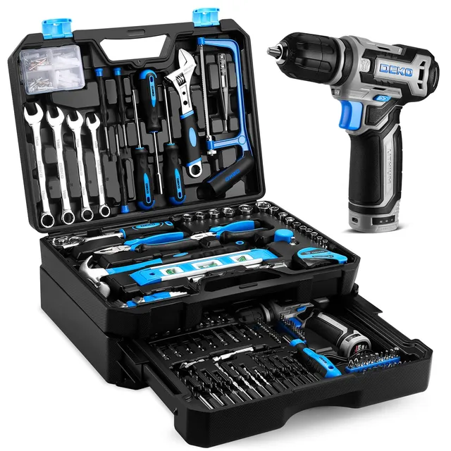 DEKOPRO TOOL KIT 238 pièces caisse à outils avec visseuse 12 V bleue