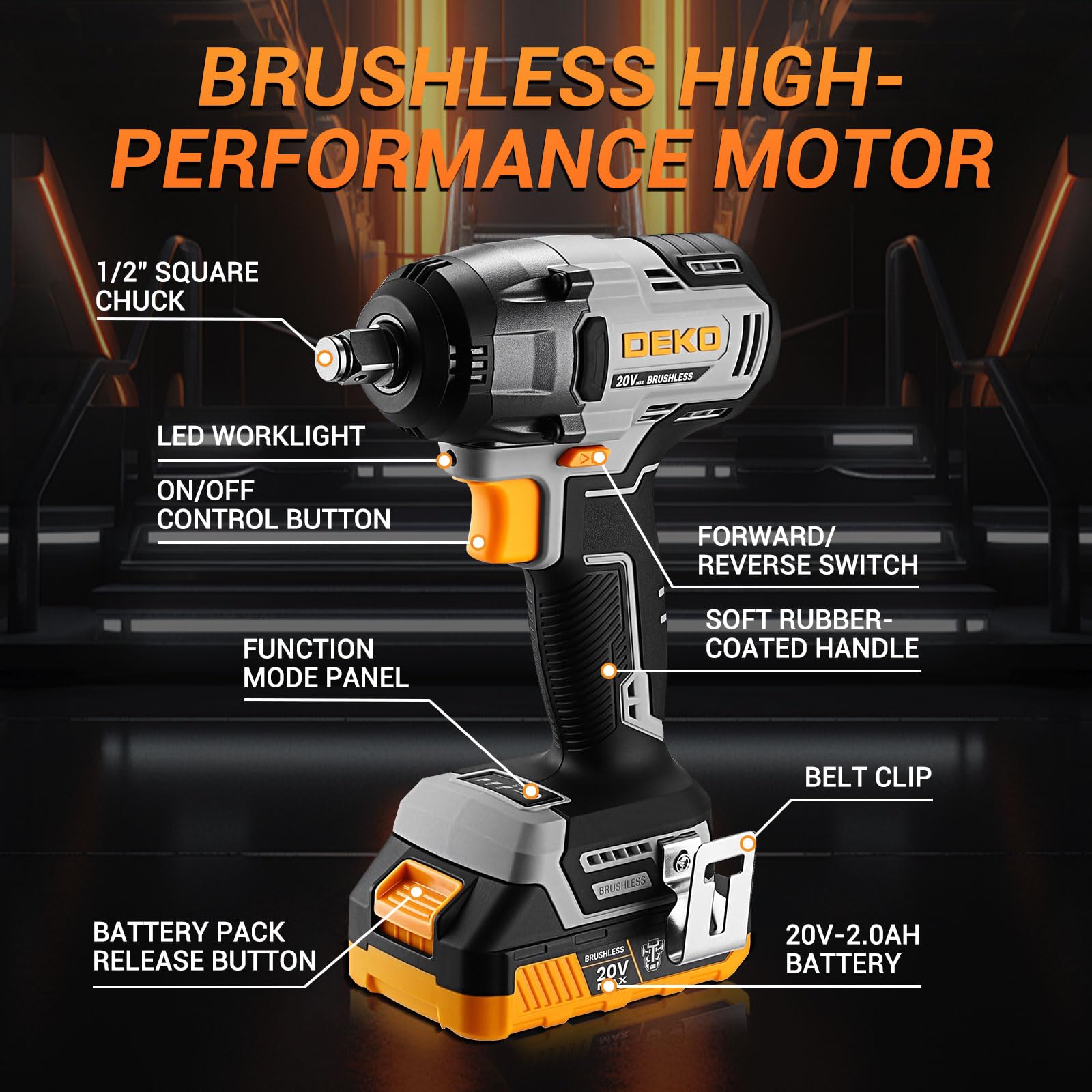 DEKOPRO POWER TOOLS clé à choc sans fil 350 N·m, 2 batteries 2 Ah