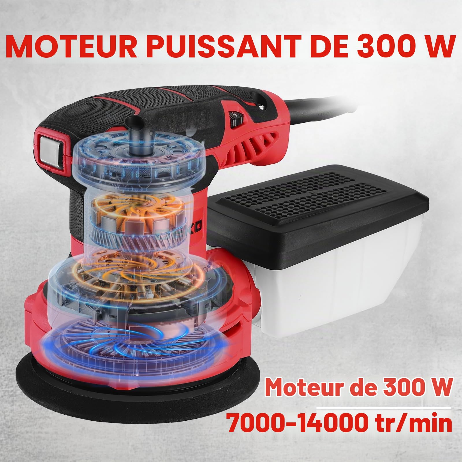 DEKOPRO POWER TOOLS ponceuse excentrique 300 W 125 mm bleu et gris