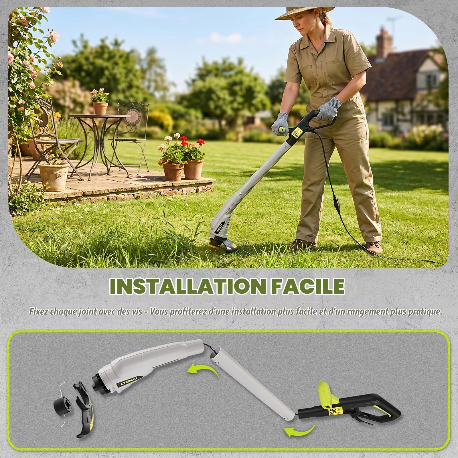DEKOPRO GARDEN TOOLS 250 W coupe-bordure 100 cm vert double fil