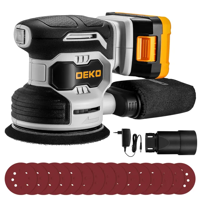 DEKOPRO POWER TOOLS ponceuse excentrique sans fil 20 V, 125 mm, 15 abrasifs