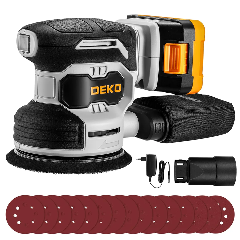 DEKOPRO POWER TOOLS ponceuse excentrique sans fil 20 V, 125 mm, 15 abrasifs
