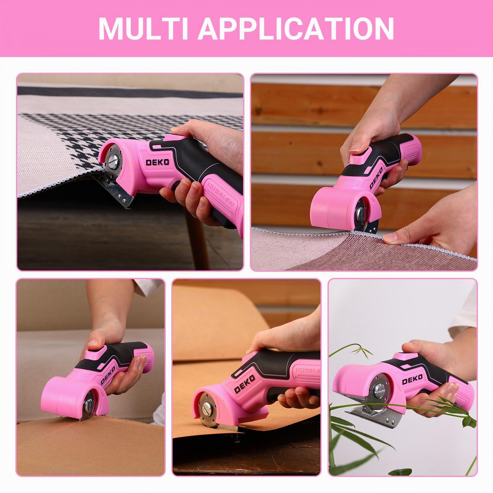DEKOPRO POWER TOOLS ciseaux électriques rotatifs sans fil rose 3,7 V