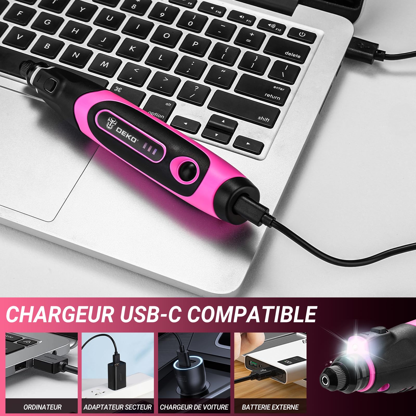 DEKOPRO POWER TOOLS outil rotatif multifonction sans fil rose 70 accessoires