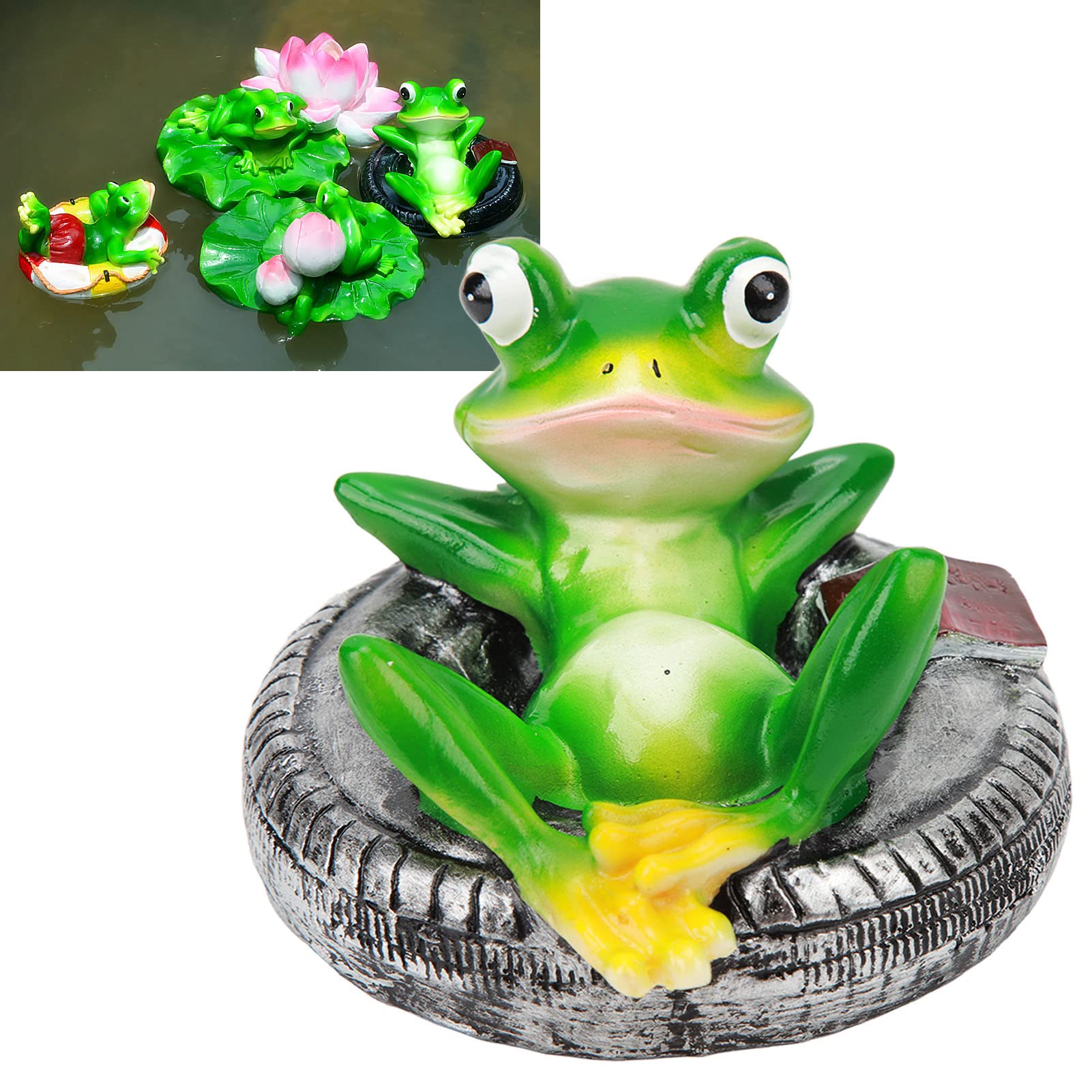 Omabeta Décoration d’étang grenouille flottante allongée sur un pneu en résine