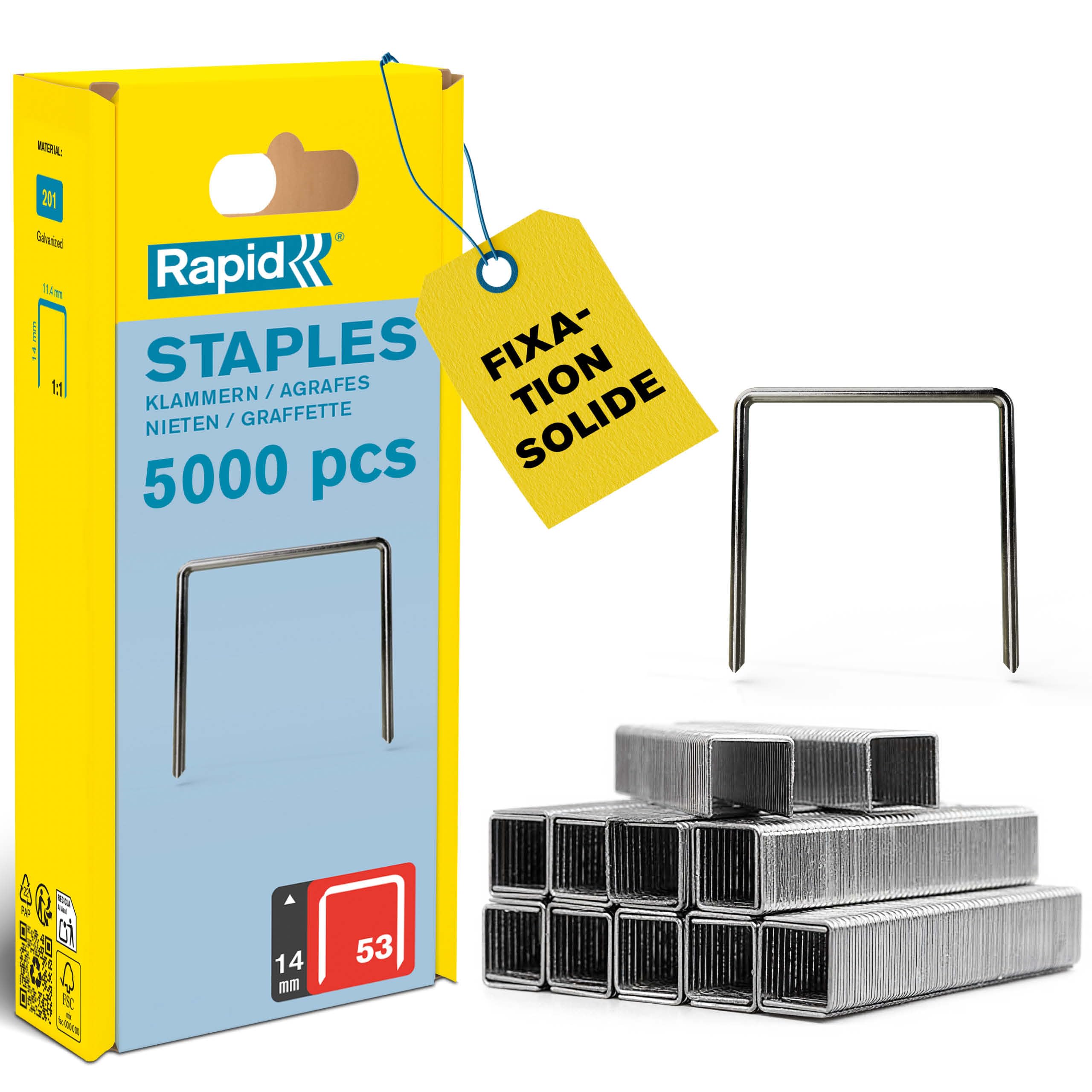 Rapid’os 16 Agrafage n° 53 agrafes fil fin 14 mm, 5 000 galvanisées