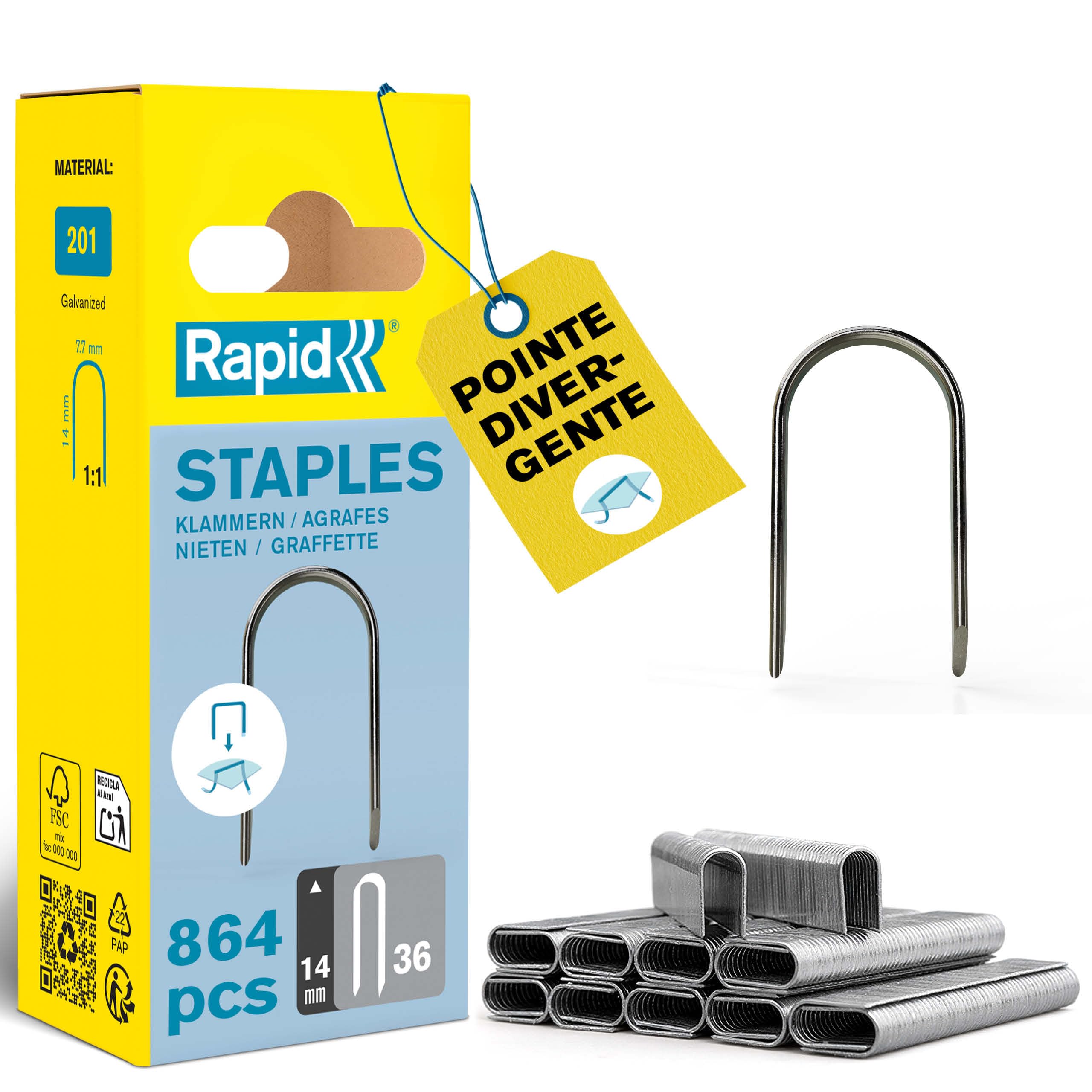 Rapid Agrafage N°36 agrafes câble 14 mm, 864 pièces galvanisées