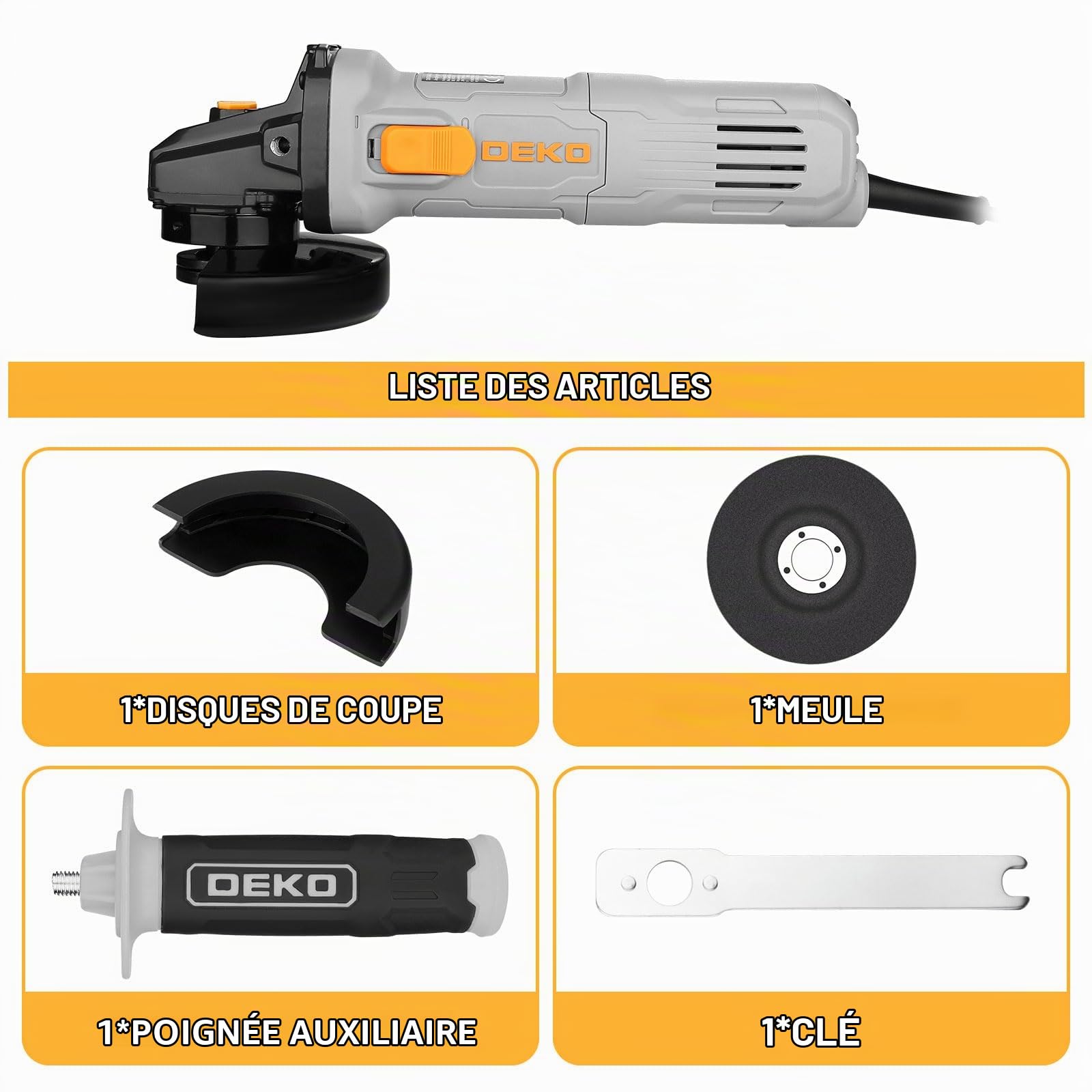 DEKOPRO POWER TOOLS meuleuse d’angle 800 W 125 mm avec poignée auxiliaire