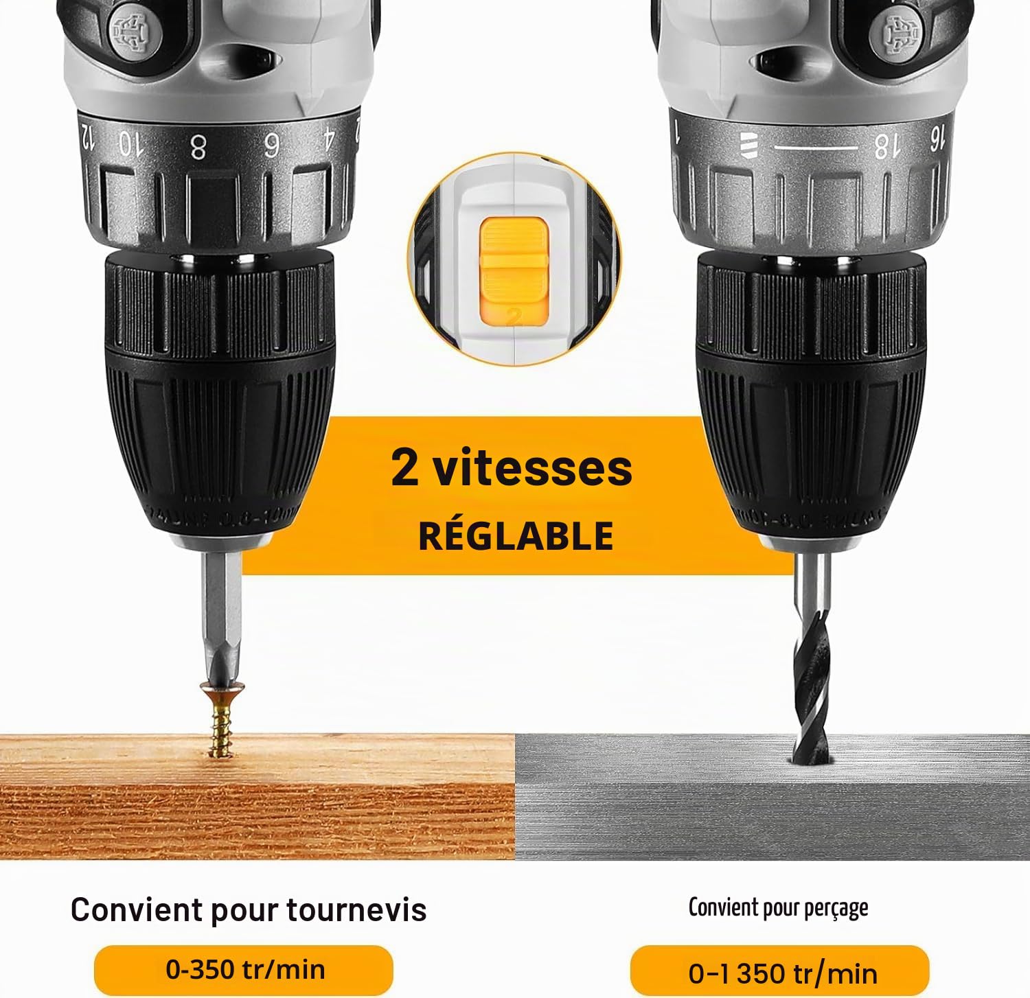 DEKOPRO POWER TOOLS Perceuse visseuse sans fil 20 V grise 1,5 Ah