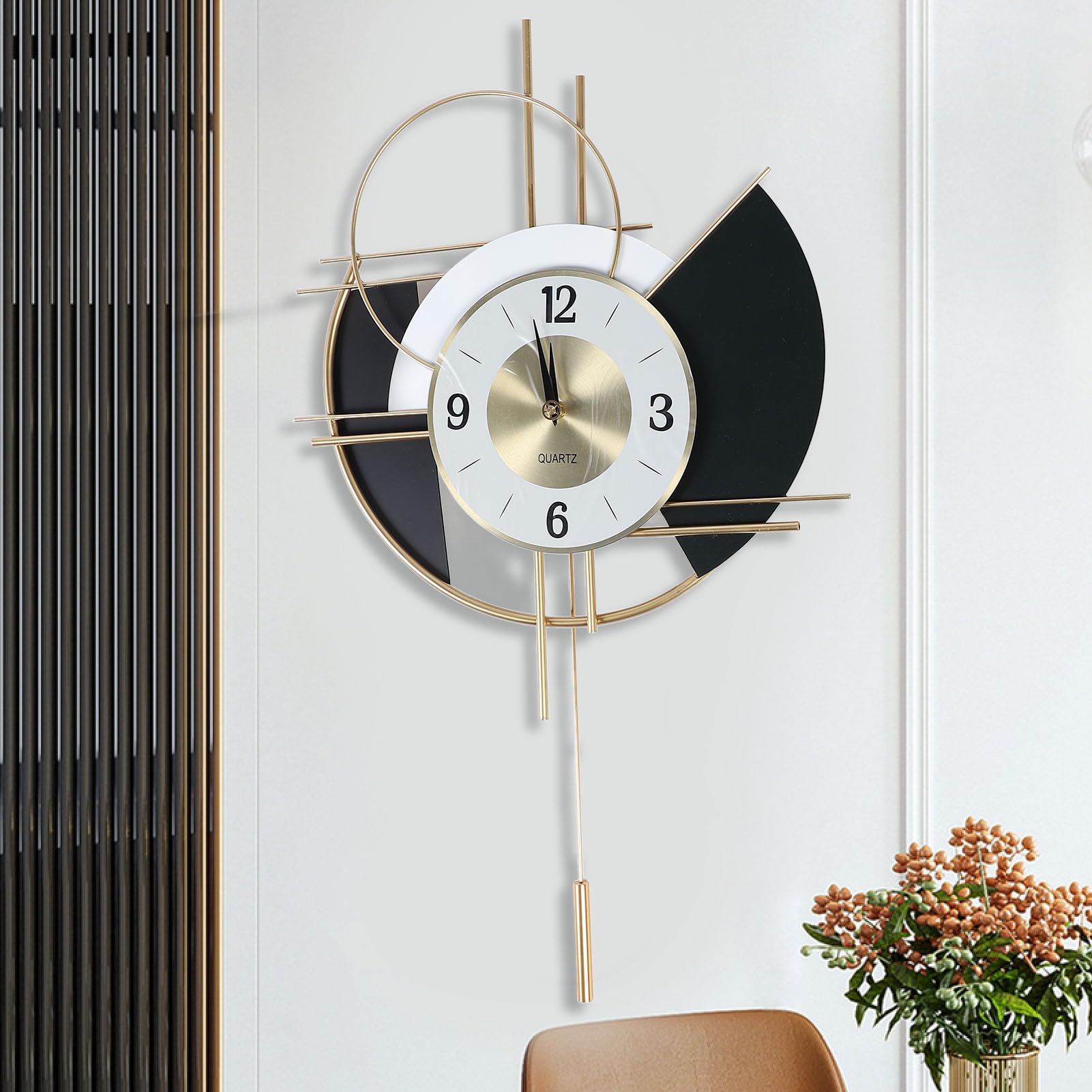 Omabeta Home Décor & Bathroom Décor horloge murale silencieuse noire et or 42,5 cm