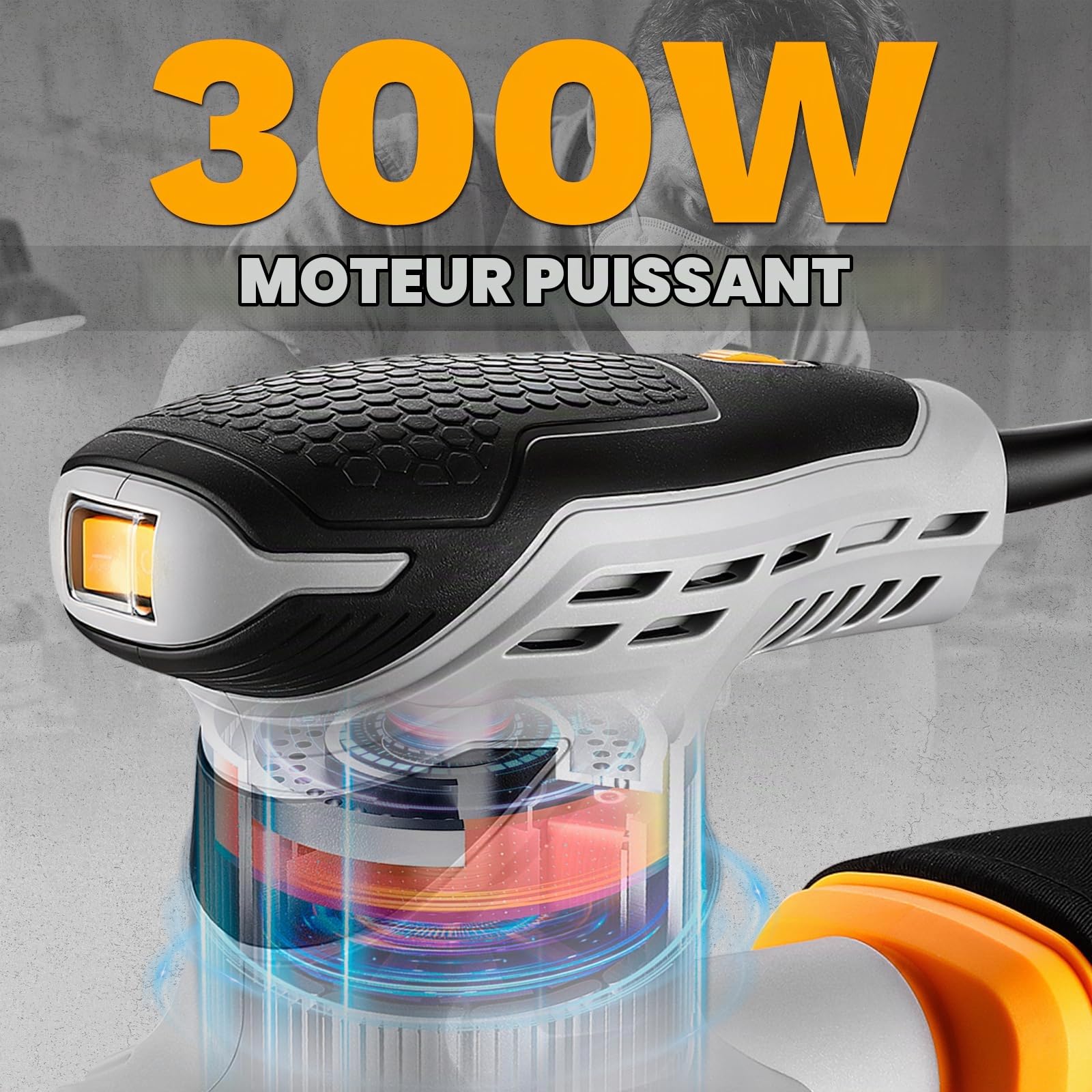 DEKOPRO POWER TOOLS Ponceuse excentrique 300 W 125 mm avec 16 abrasifs