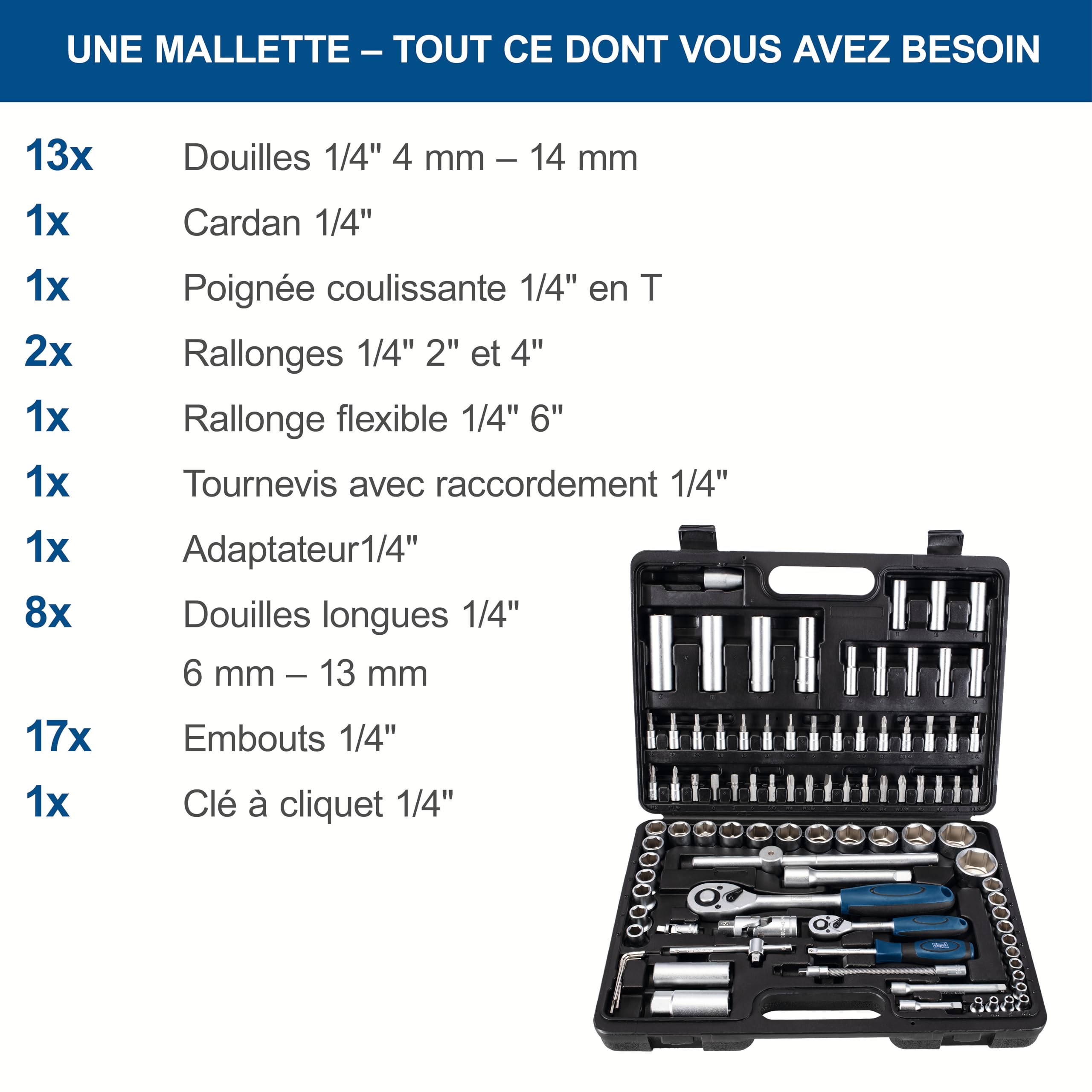 Scheppach ST Series TB94 mallette à outils 94 pièces en acier chrome-vanadium