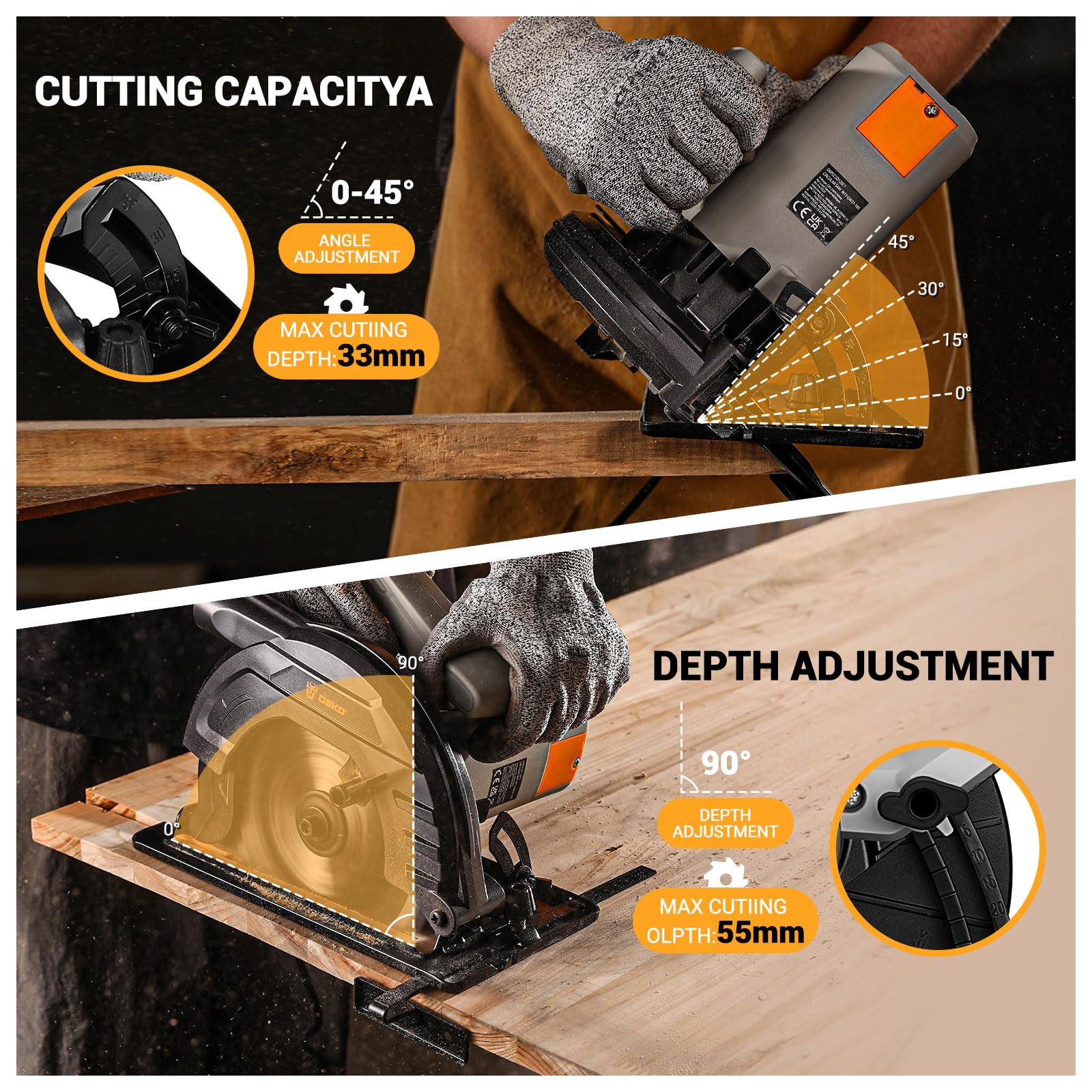 DEKOPRO POWER TOOLS scie circulaire 1200 W avec rail de guidage