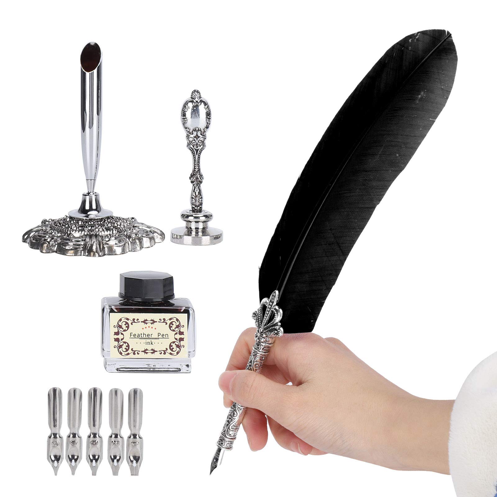 Omabeta Toys & Games stylo à tremper noir, 6 plumes, métal