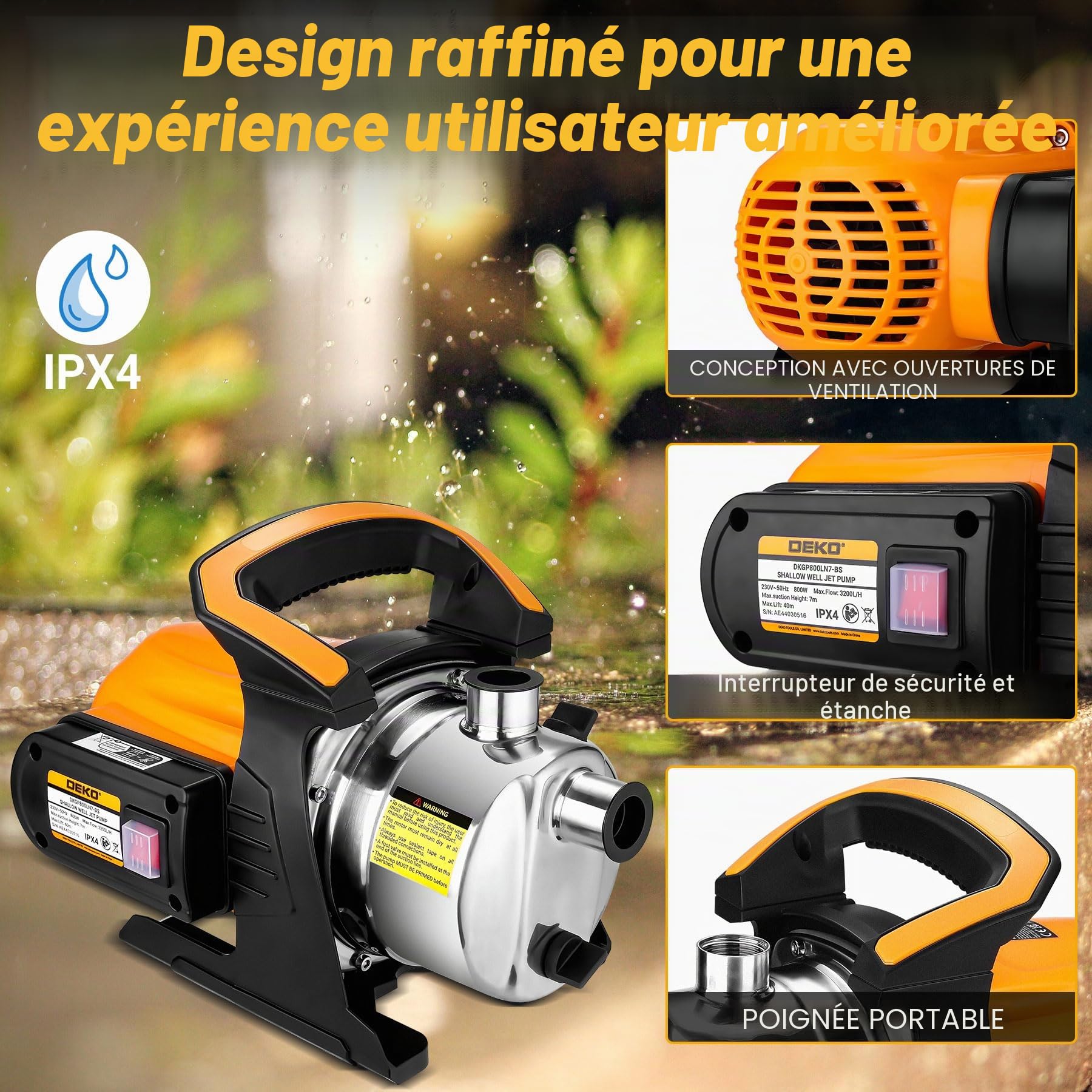 DEKOPRO SUMP PUMP Pompe à eau 800 W 3200 l/h IPX4