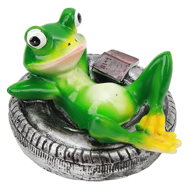 Omabeta Décoration d’étang grenouille flottante allongée sur un pneu en résine