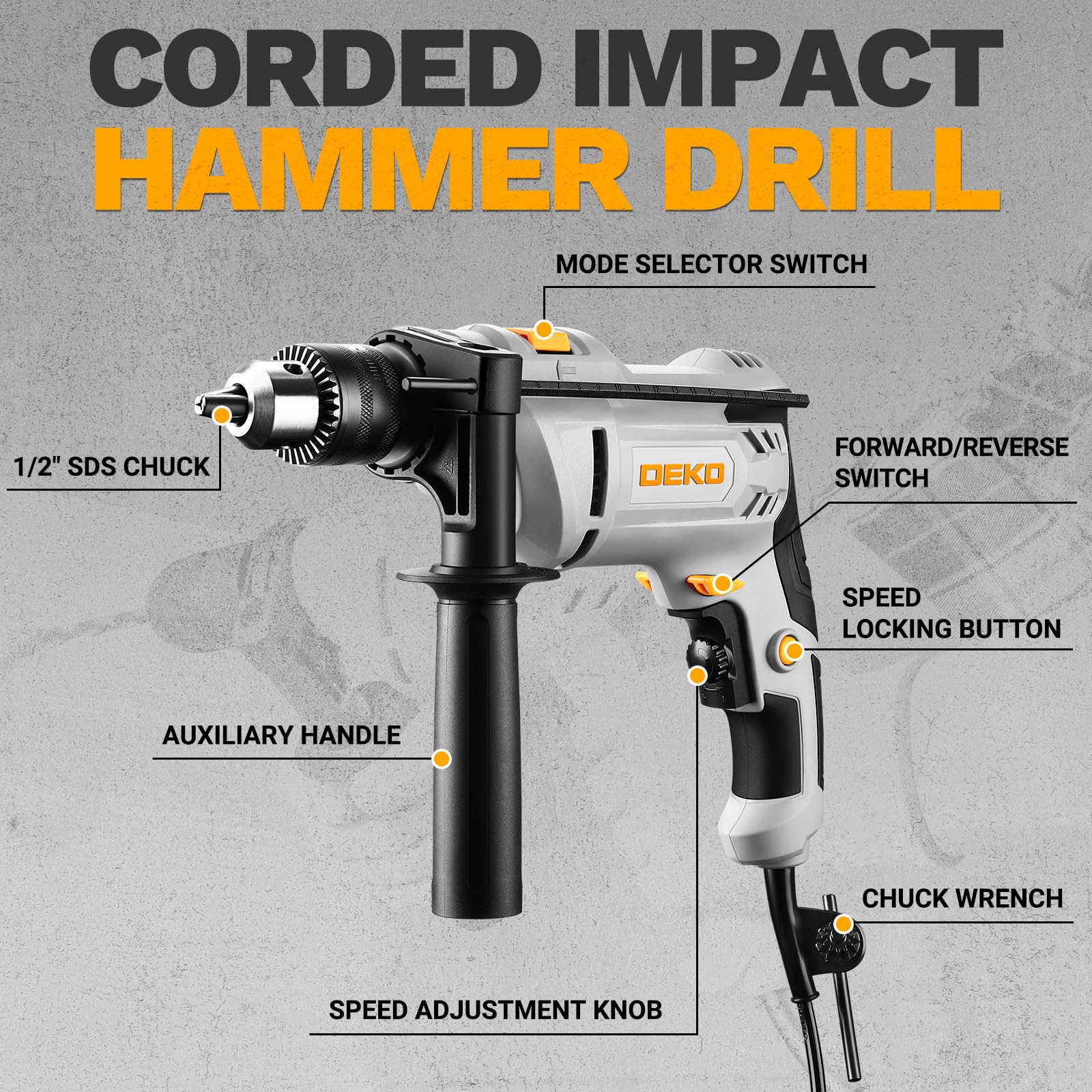 DEKOPRO POWER TOOLS perceuse à percussion 900 W filaire
