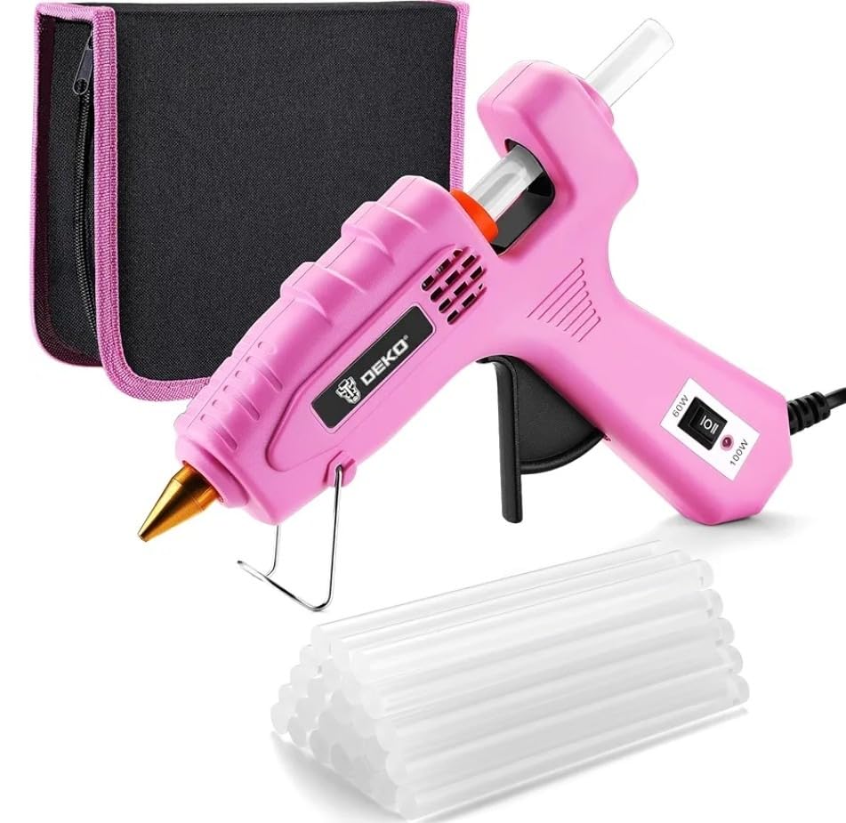 DEKOPRO POWER TOOLS pistolet à colle chaude 60/100 W gris rose, 25 bâtons
