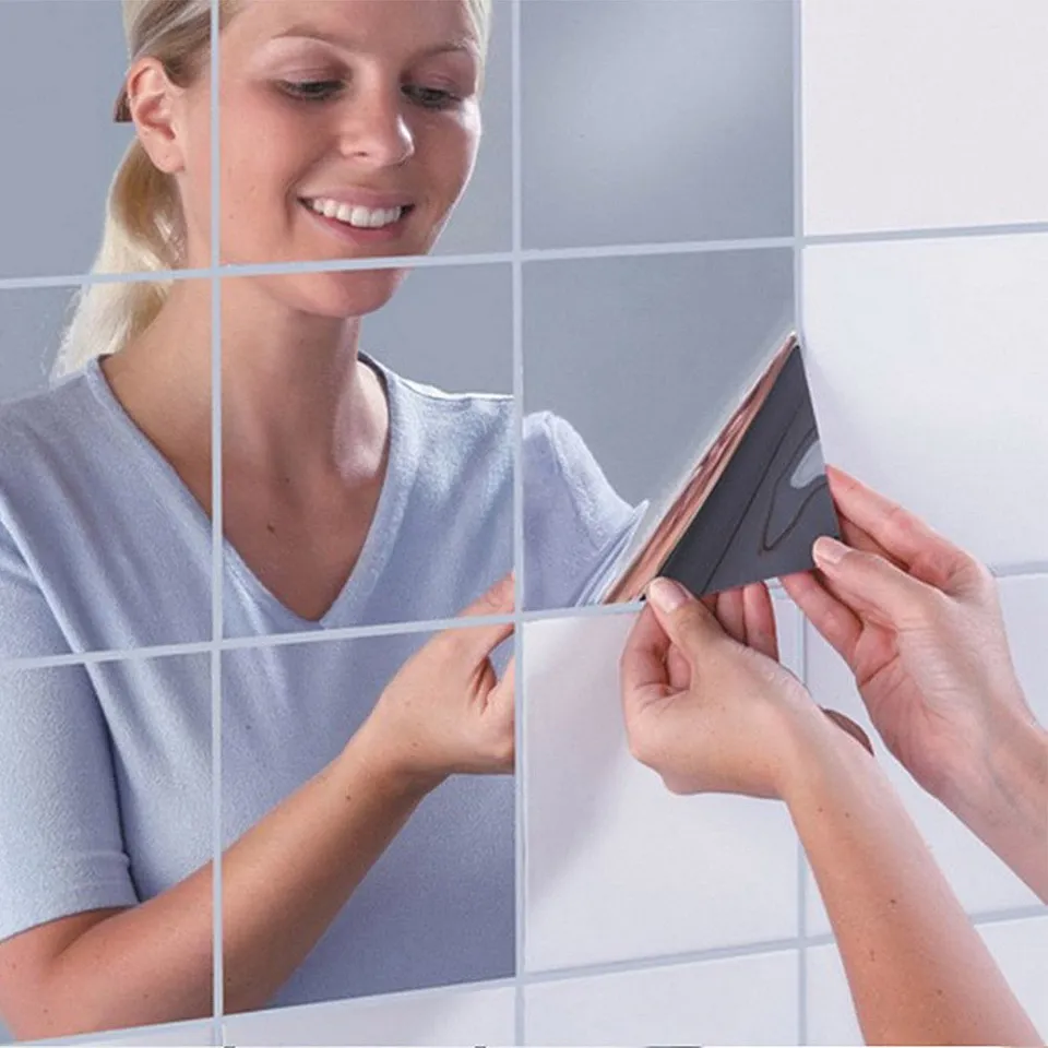 Omabeta Home Décor & Bathroom Décor miroir adhésif 16 carrés 15 × 15 cm sans verre