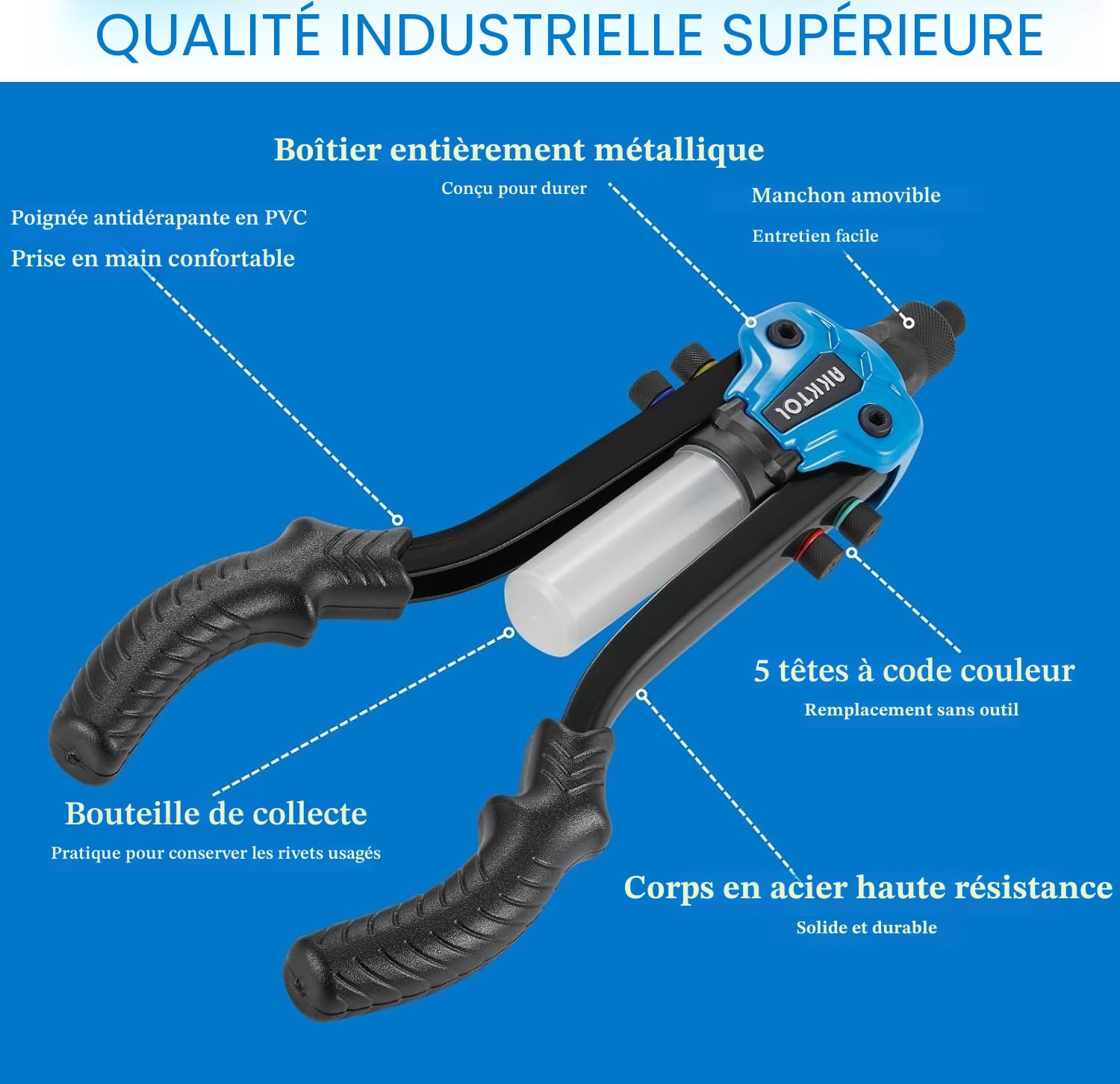 AKKTOL Rivet Guns 811 pince à riveter 33 cm, 210 rivets, 5 tailles