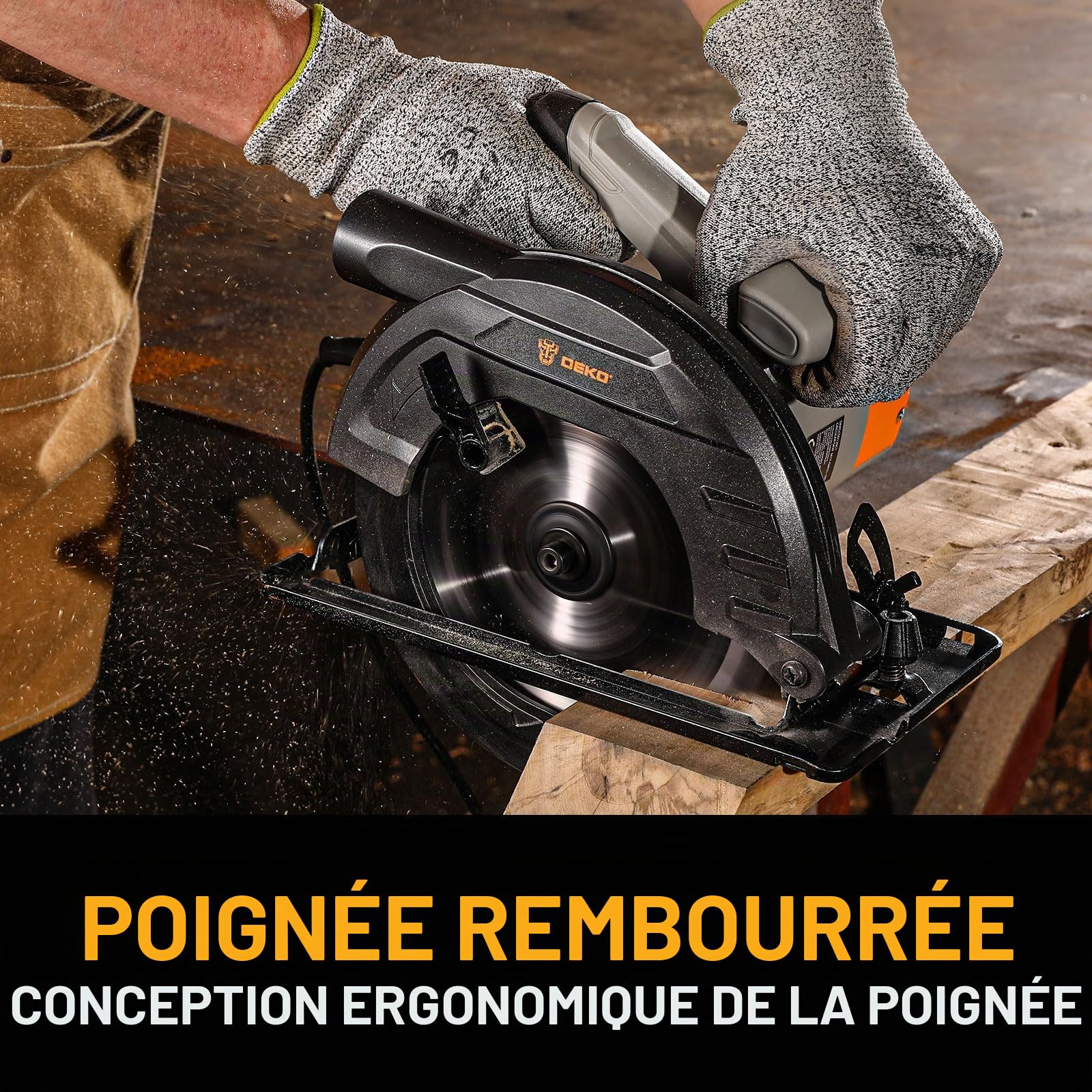 DEKOPRO POWER TOOLS scie circulaire 1200 W avec rail de guidage